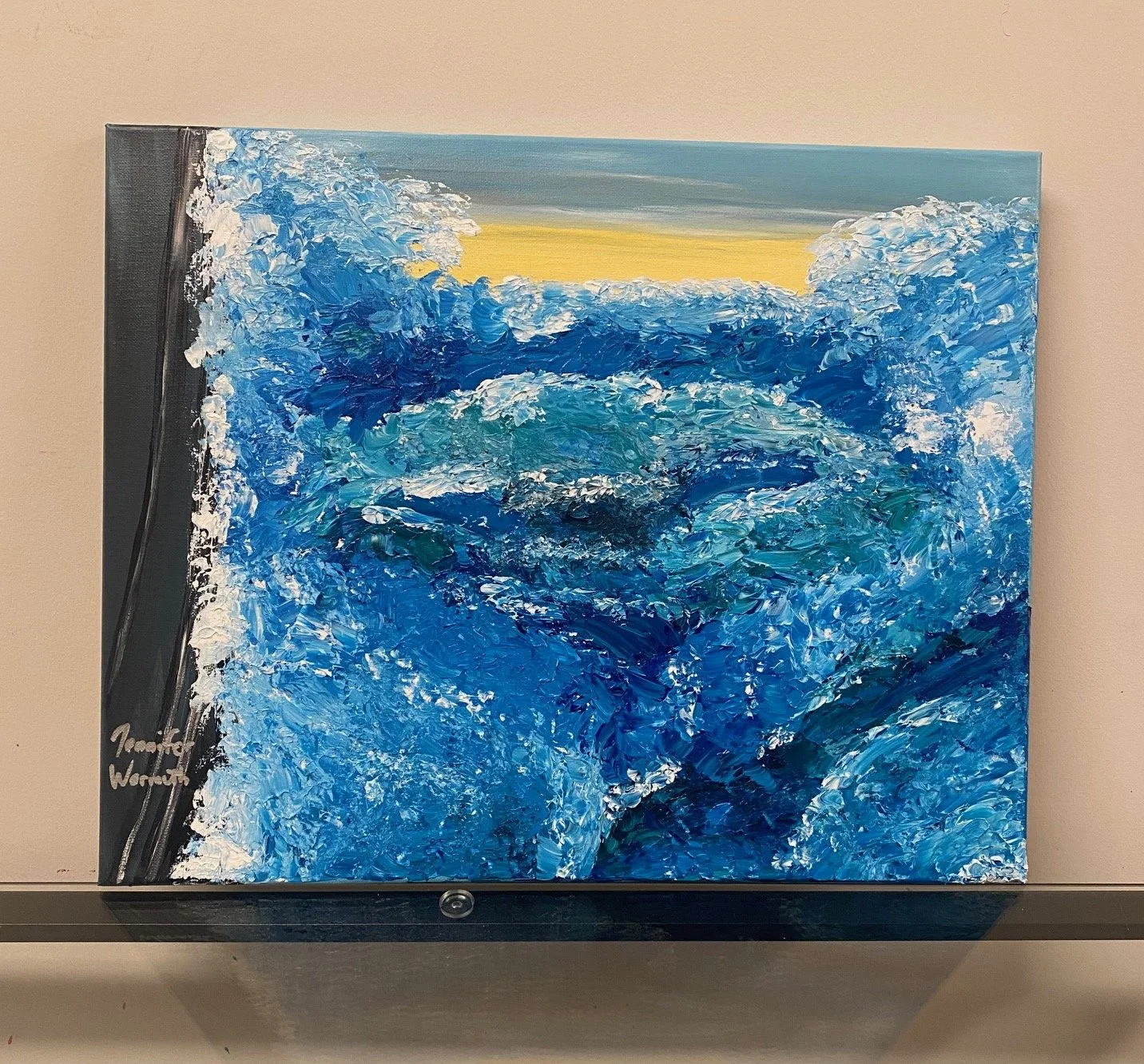 Beautiful, Original Abstract Palette Knife Painting #4 in the "Big Deep Sea Storm" Series