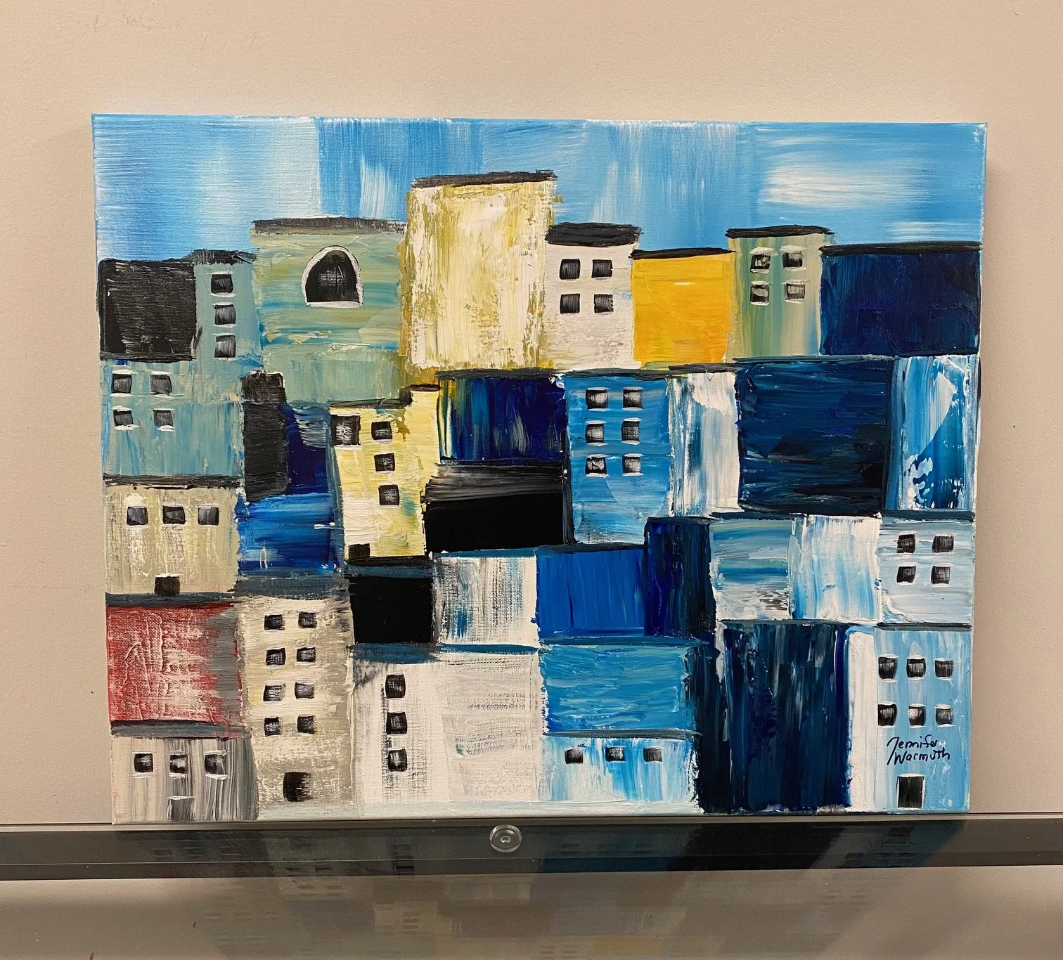 Beautiful, Original Palette Knife Painting of an Abstract Village/City