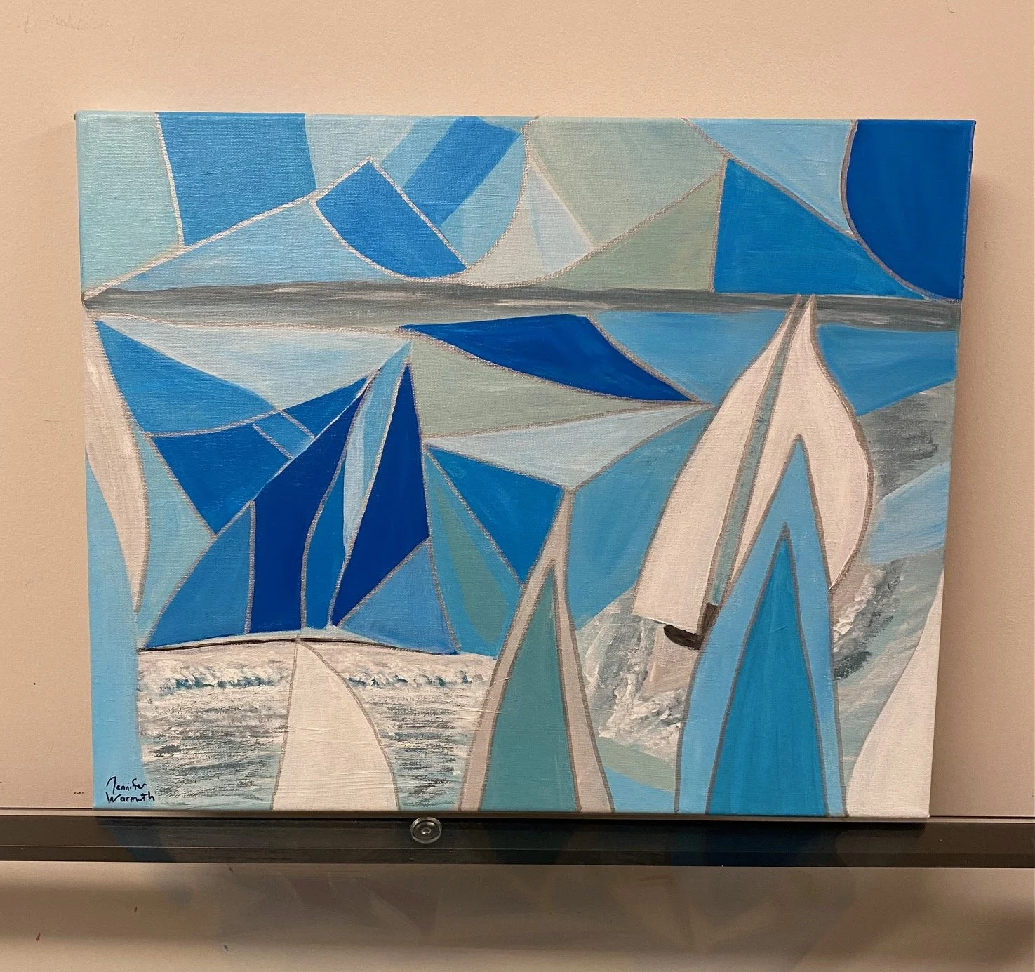 Beautiful, Original Abstract Cubism/Cubist Sailboat Painting