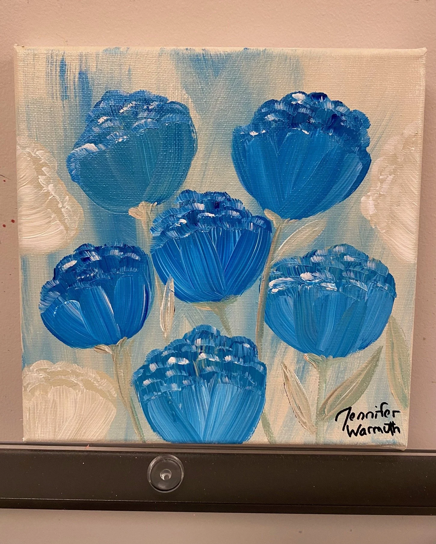 Gorgeous Floral Fine Art Painting with Blue and White Tulips