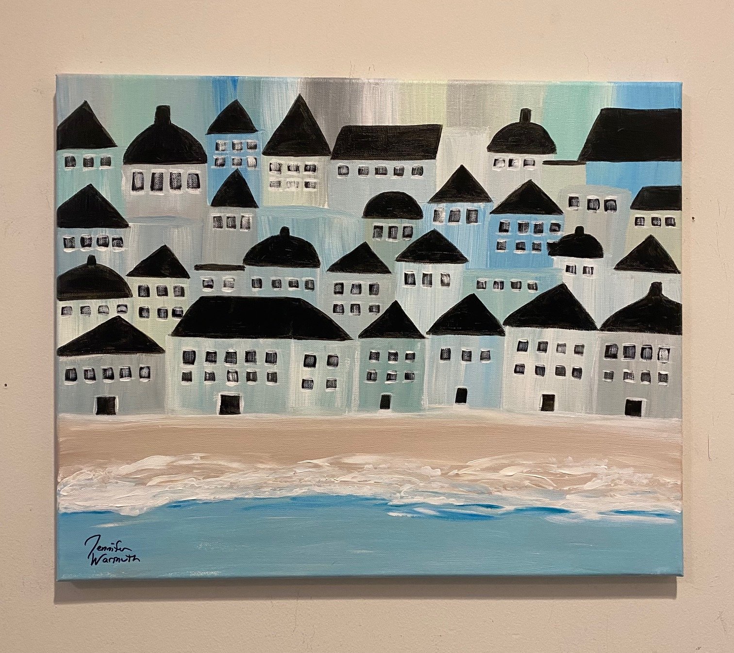 Beautiful Original Seaside Village Painting, Part of the Seaside Village Series