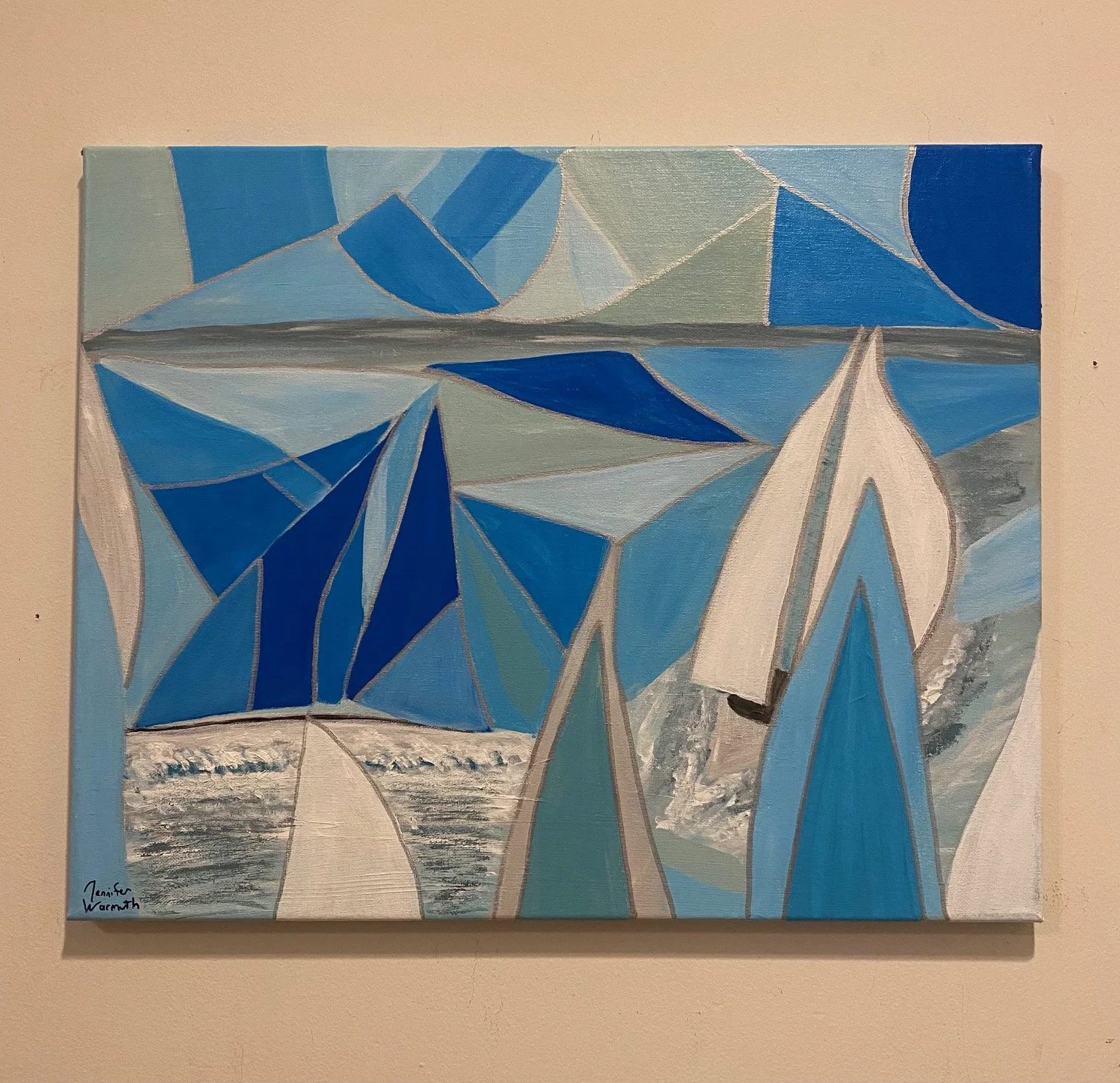 Beautiful, Original Abstract Cubism/Cubist Sailboat Painting