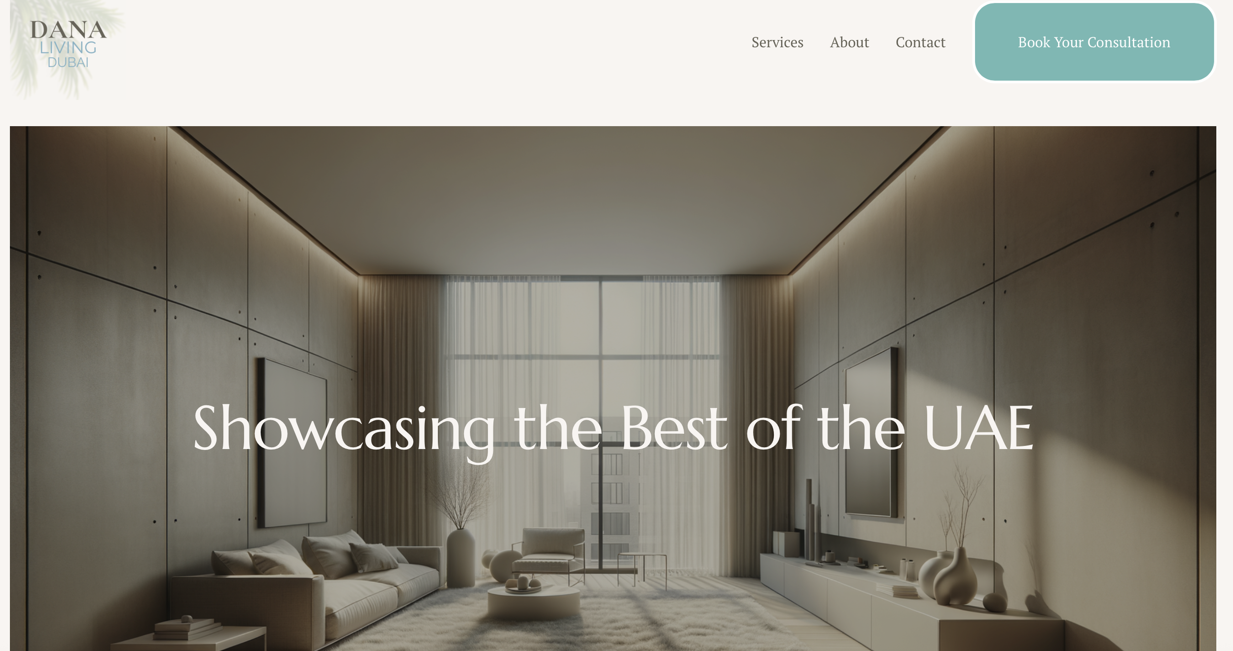 Dana Living Dubai website design by Sage & Sand — modern, minimalist real estate website created for a lifestyle-focused property brand in Dubai.