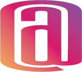 Abstract gradient background with pink, purple, and yellow hues. @ symbol in instagram color way