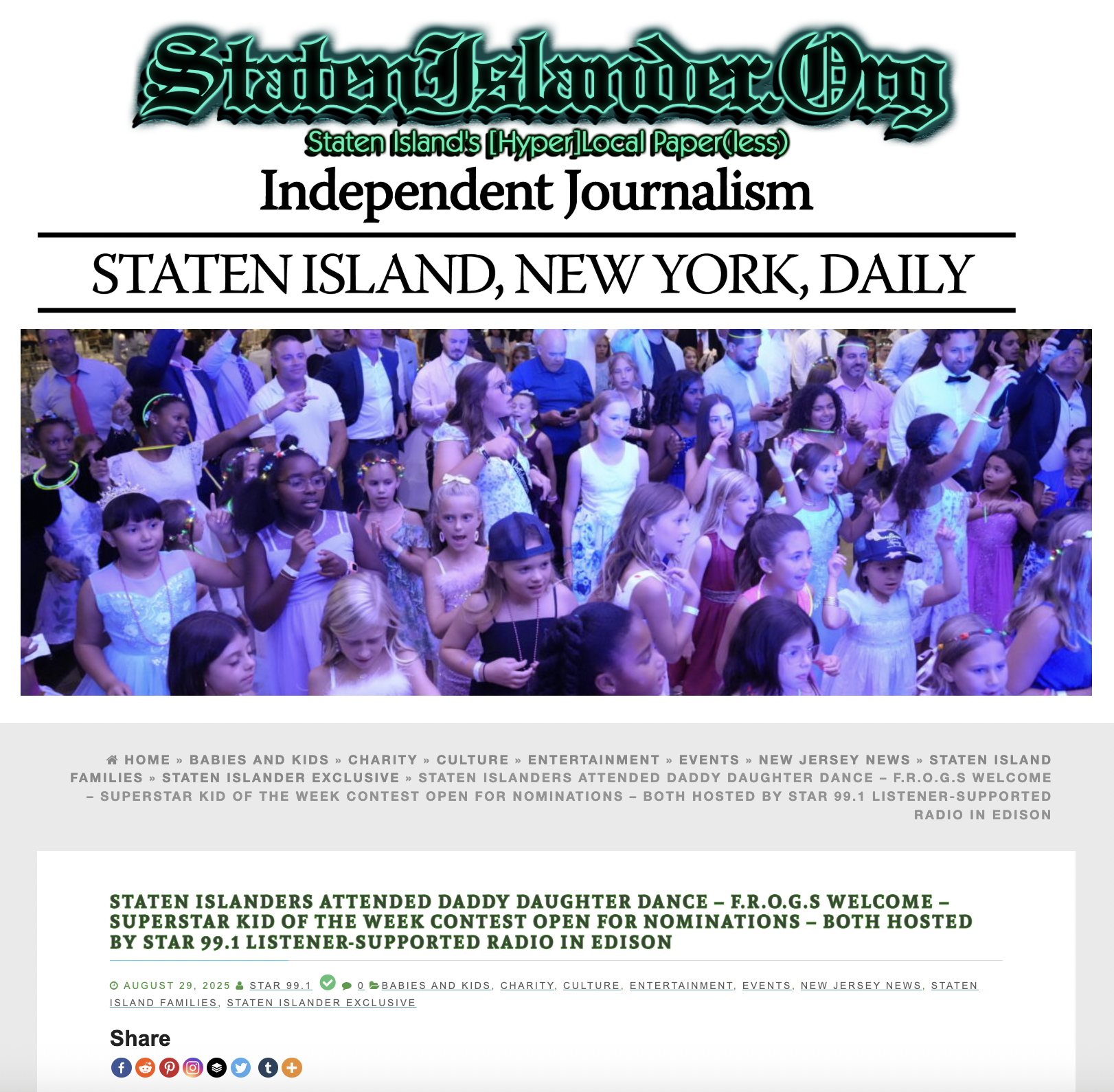 Staten Islanders Attended Daddy Daughter Dance – F.R.O.G.s Welcome – Superstar Kid Of The Week Contest Open For Nominations – Both Hosted By Star 99.1 Listener-Supported Radio in Edison