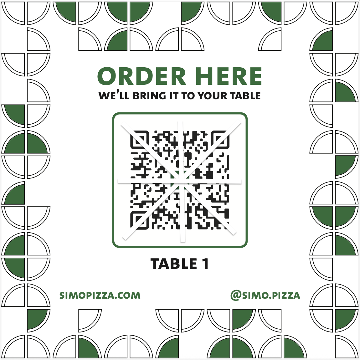 3.5" x 3.5" graphic for tabletop QR Code ordering in-store (QR blocked for security purposes)