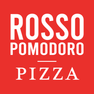 Red background sign with white text reading "ROSSO POMODORO PIZZA"