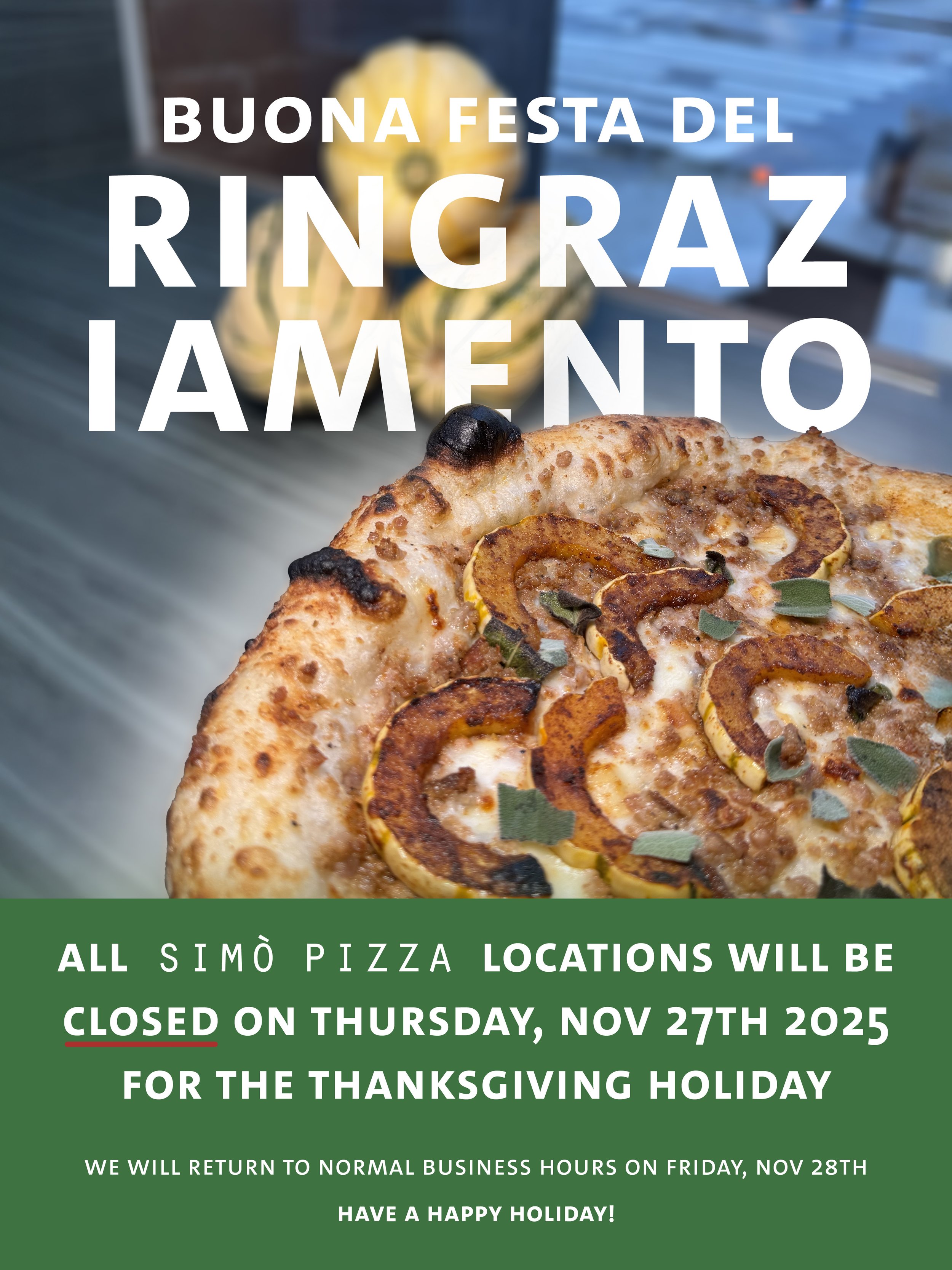 Graphic designed as the leading image for a newsletter, for holiday well-wishes and to communicate special Thanksgiving store hours