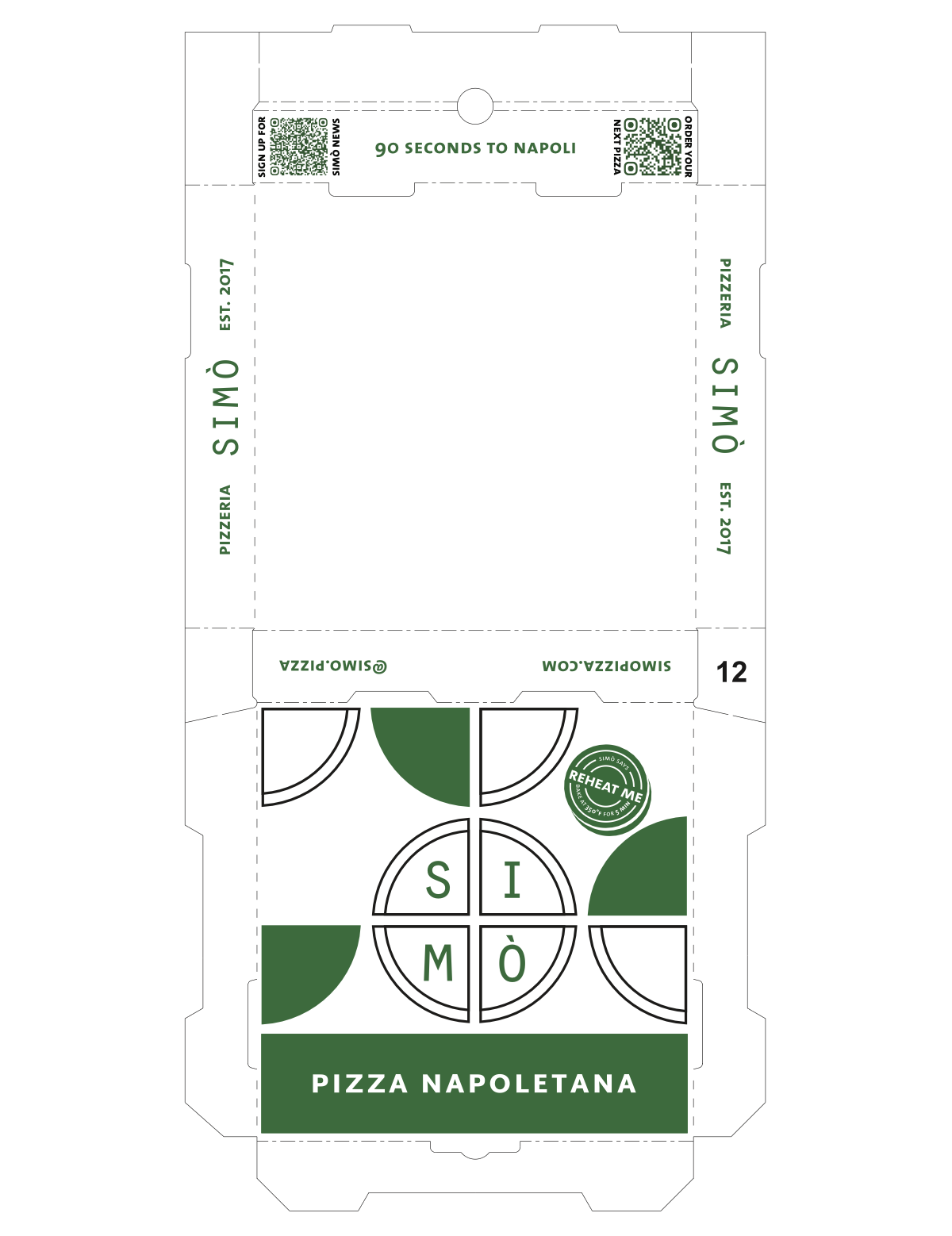 Mockup flatlay of new pizza box redesign