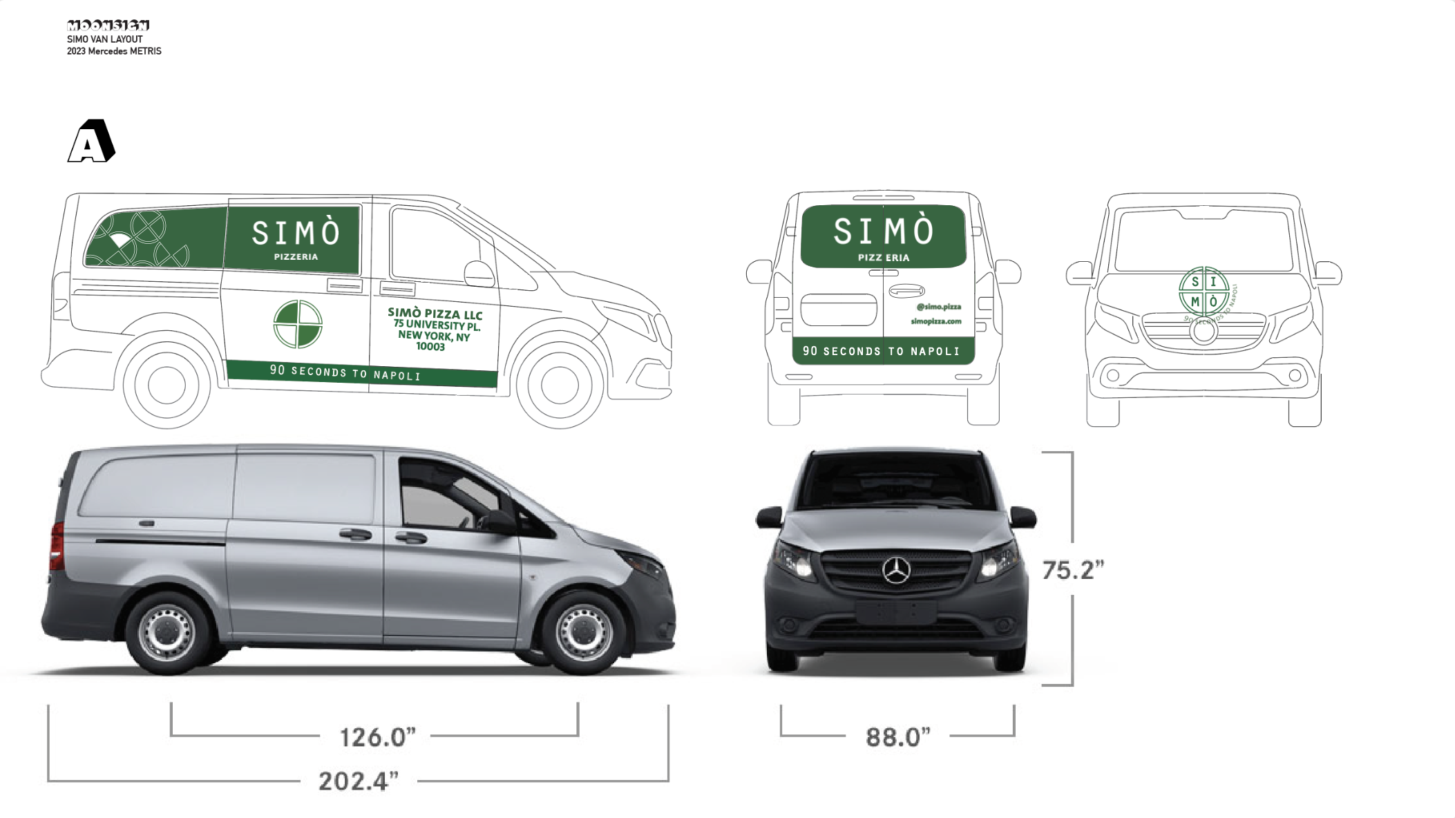 Vinyl design mockup for exterior of new SIMÒ refrigerated van. Co-designed with MoonSign