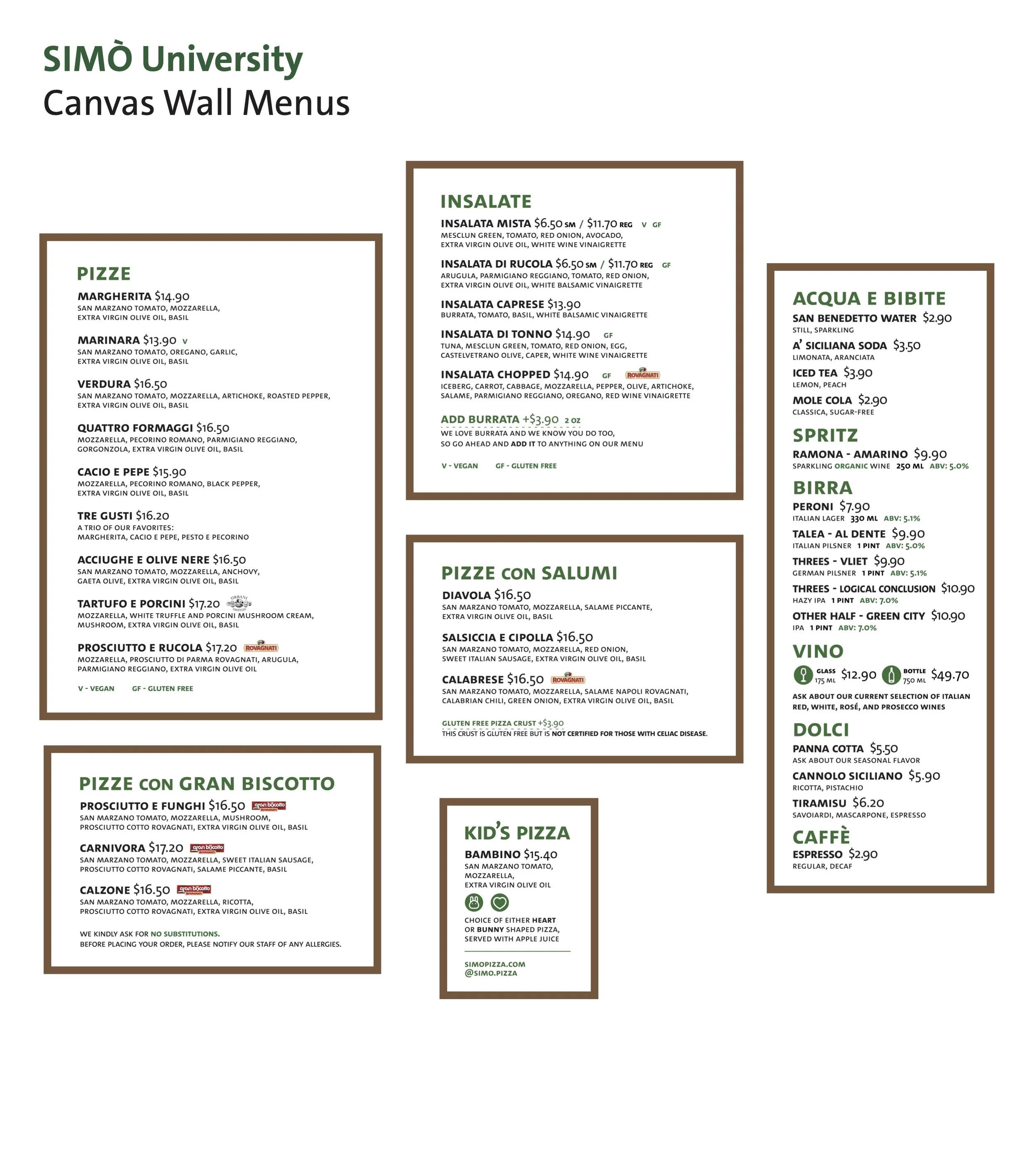 Wall mockup for new canvas menus at SIMÒ University