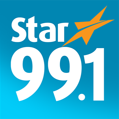Star 99.1 radio station logo with a blue background and an orange star design.