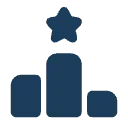 Silhouette of a person standing on a podium with three steps, holding a trophy
