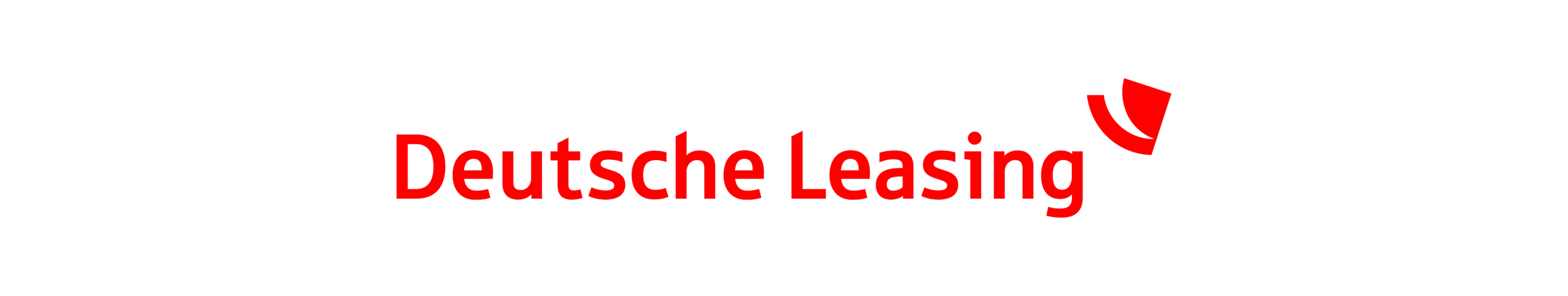 Logo von Deutsche Leasing mit schwarzem Text und rotem Schriftzug auf Weißem Hintergrund.