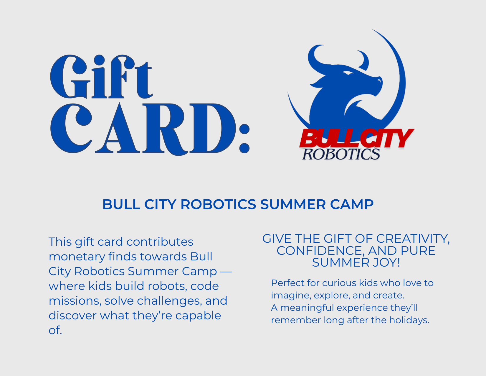 Bull City Robotics Summer Camp - Gift Card