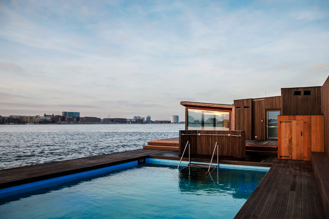 Luxury Nordic sauna interior in Copenhagen with wellness and recovery atmosphere