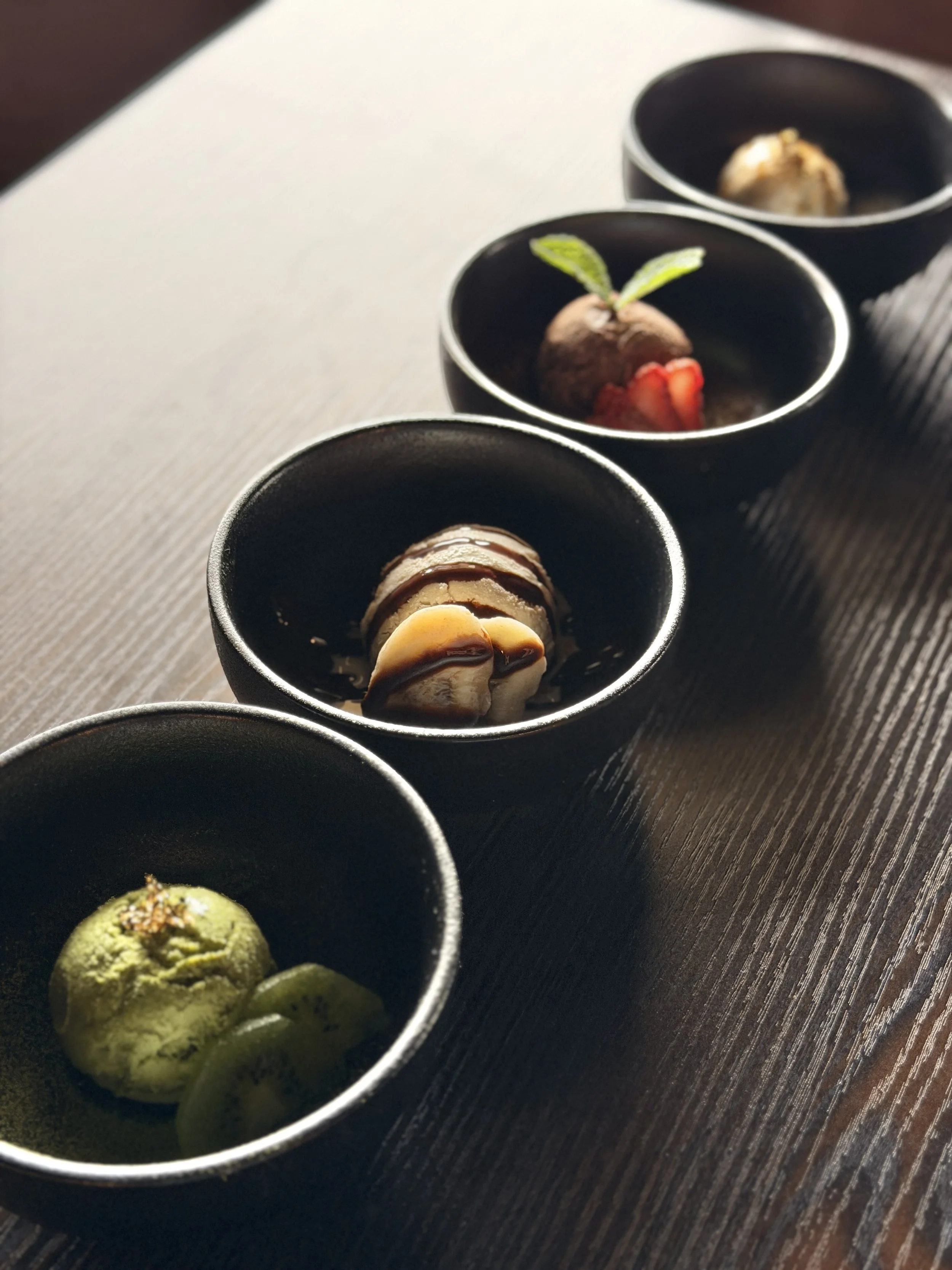 House-made dessert trio served at Nagisa Sushi, sushi Point Loma, San Diego