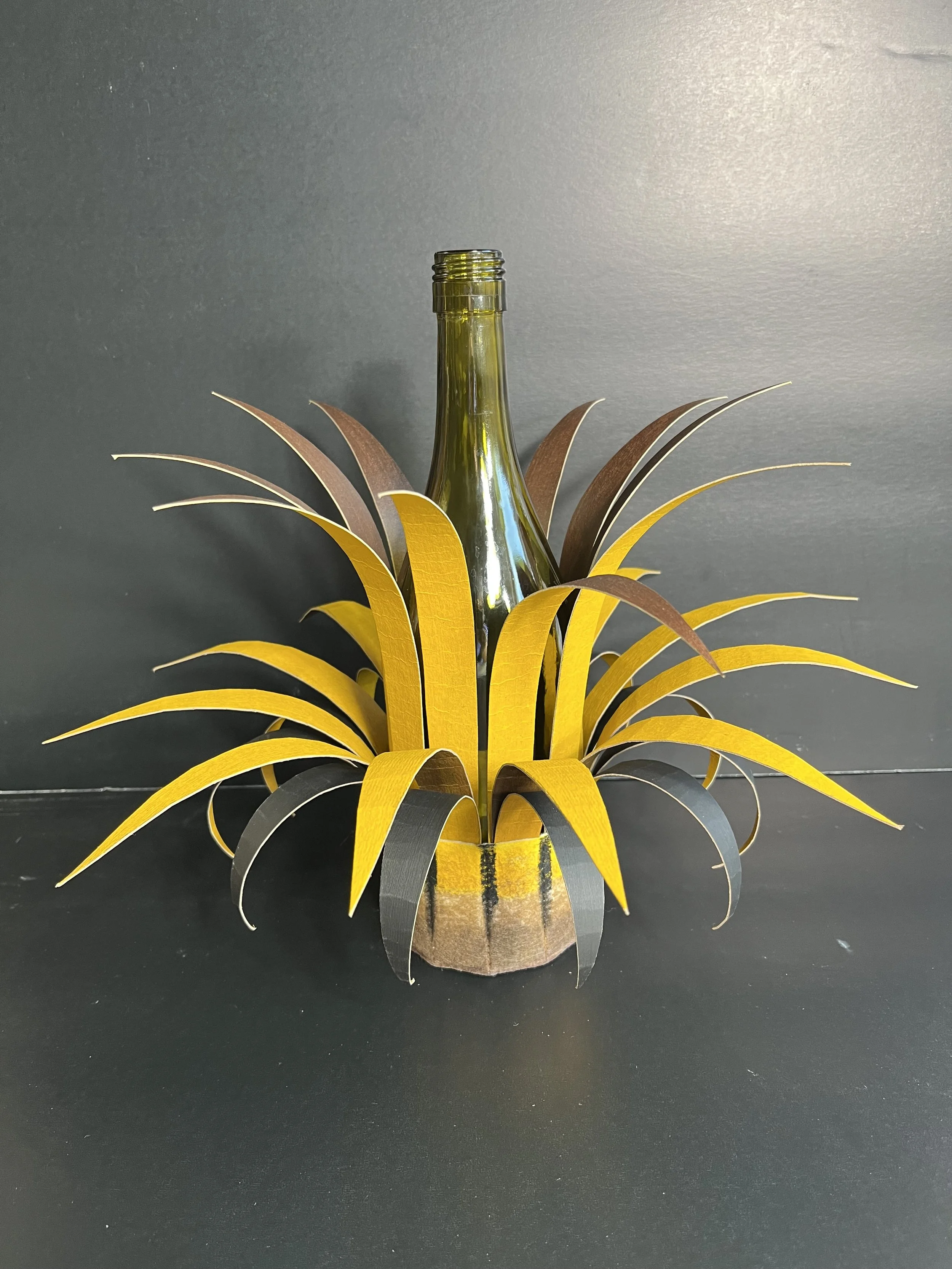 Bottle Crown:  Olive Green Bottle with Yellow and Black Spikes