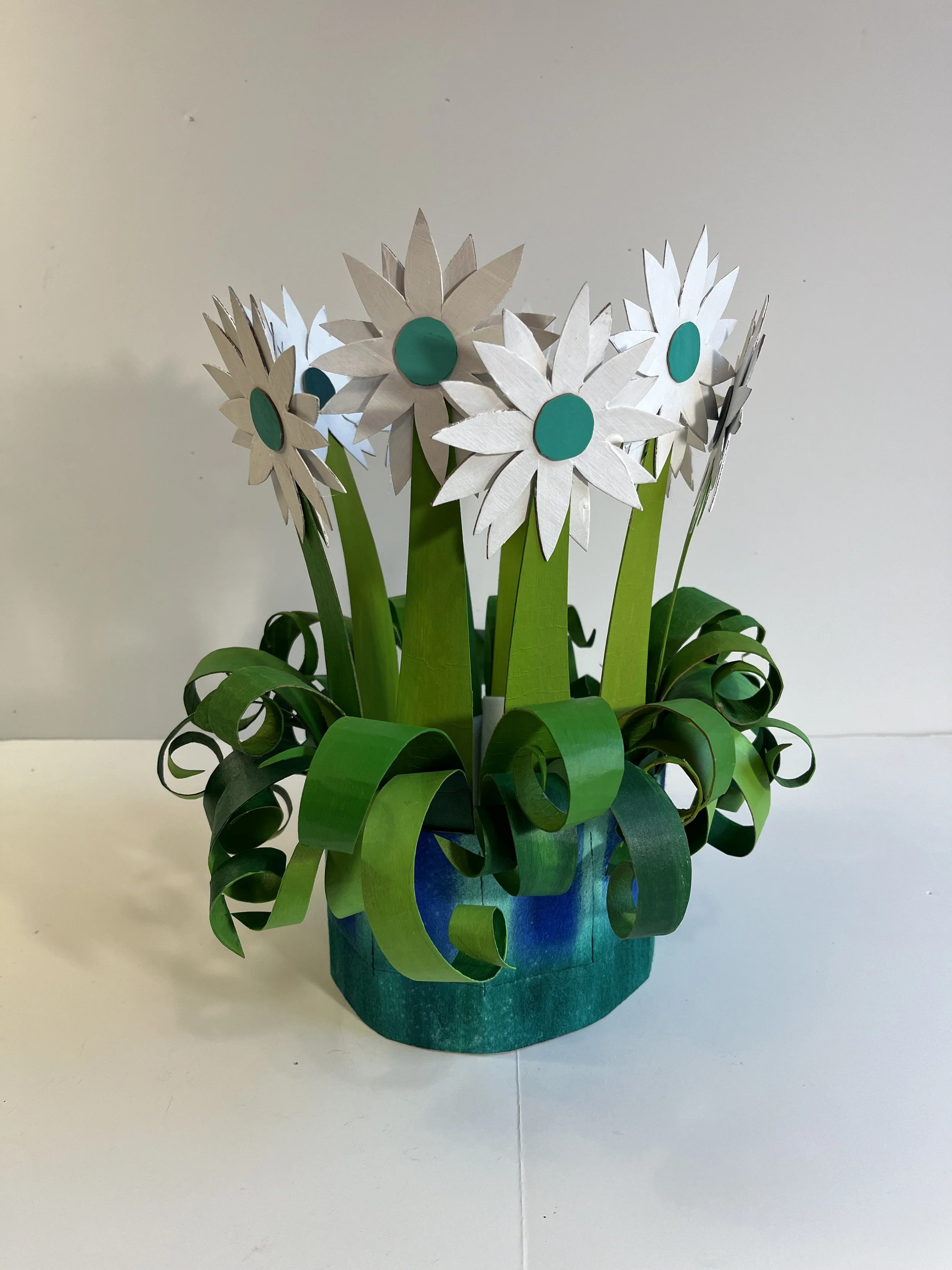 The Daisies:  Blue, Green, Turquoise Base with Turquoise Centers of Flowers