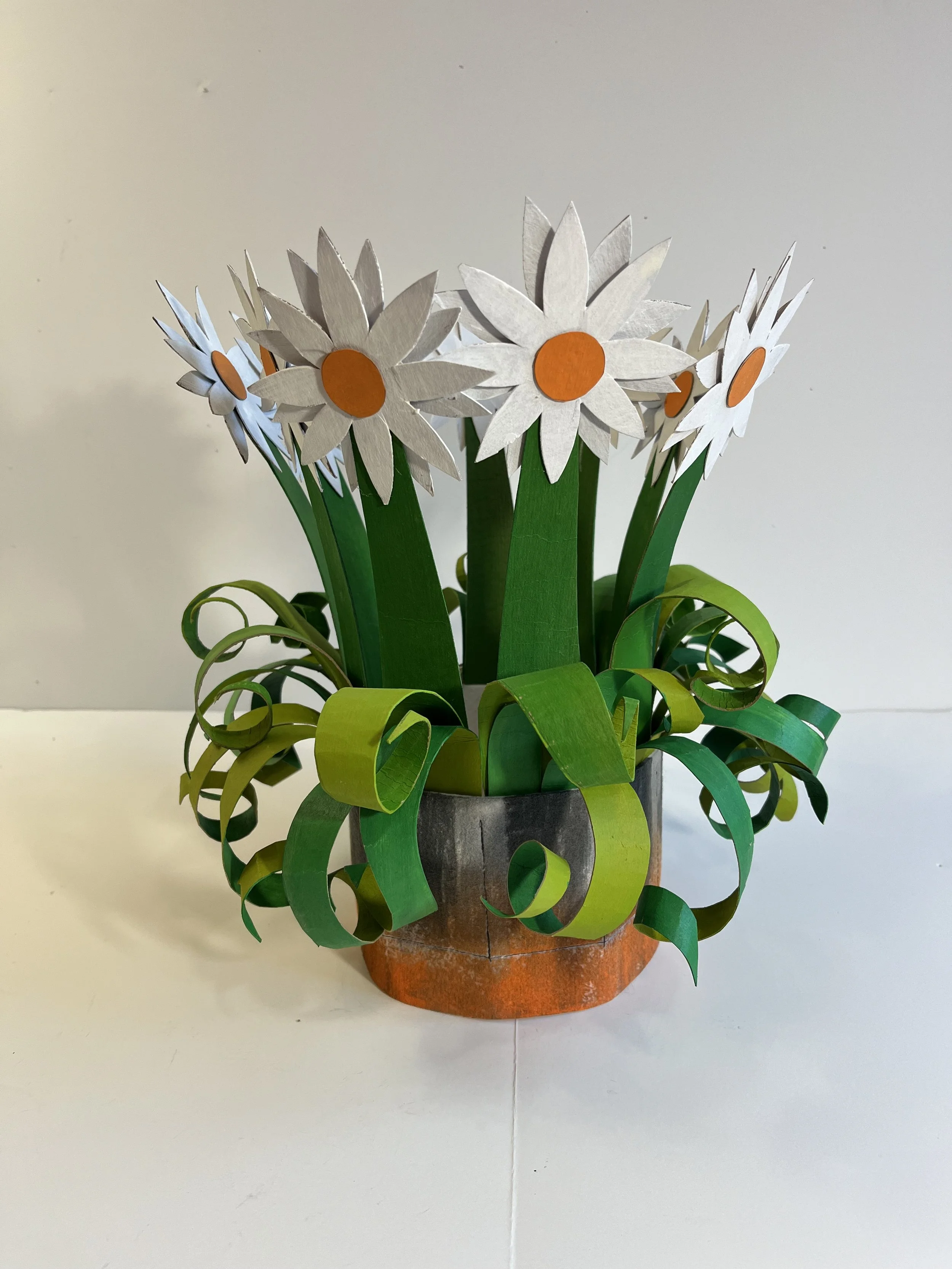 The Daisies:  Orange and Gray Base with Orange Centers of the Flowers.