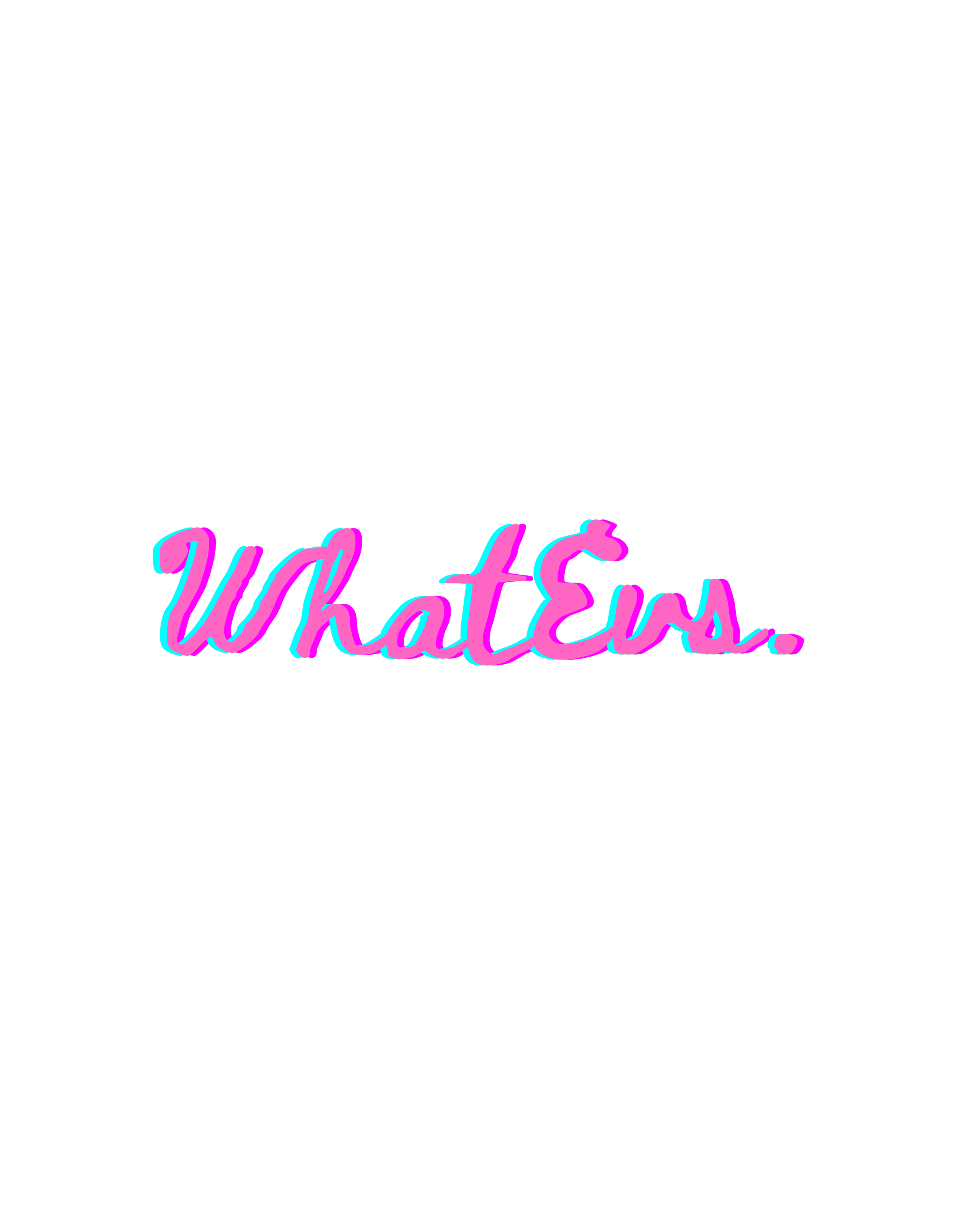 Text that says 'WhaTErs.' in pink and blue neon style on a black background.