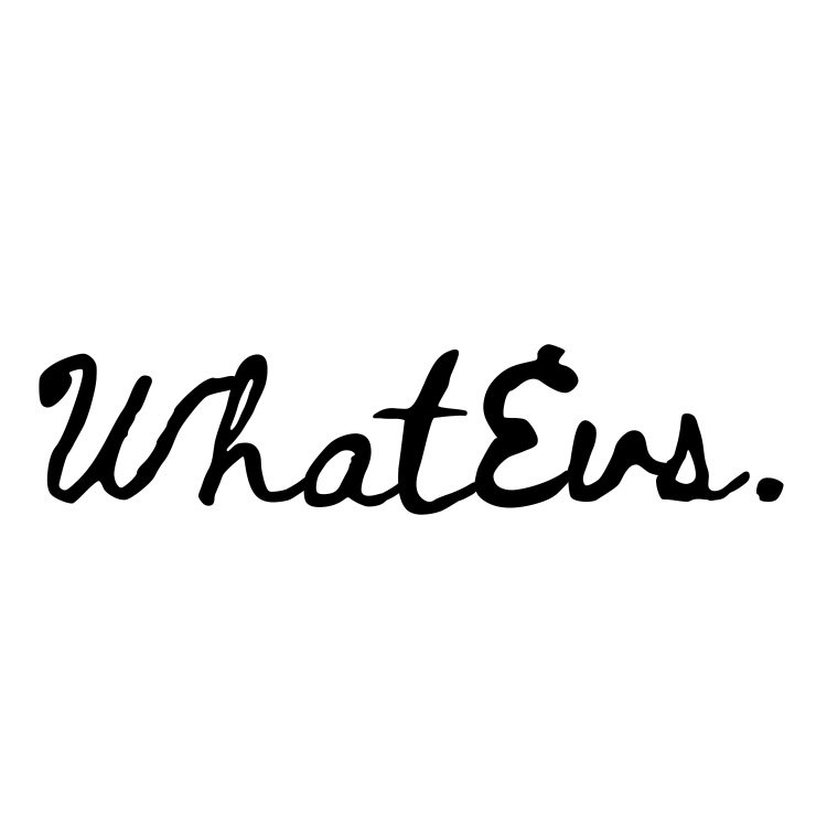 The word 'WhatsEvs' written in black cursive font on a white background.