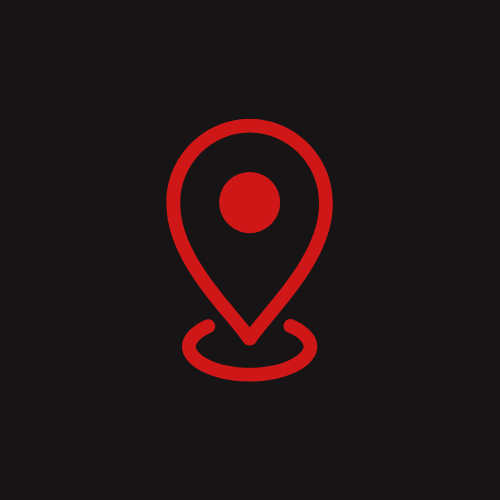 Red location pin icon on a black background.