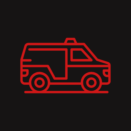 Red outline of an off-road vehicle or van on a black background.