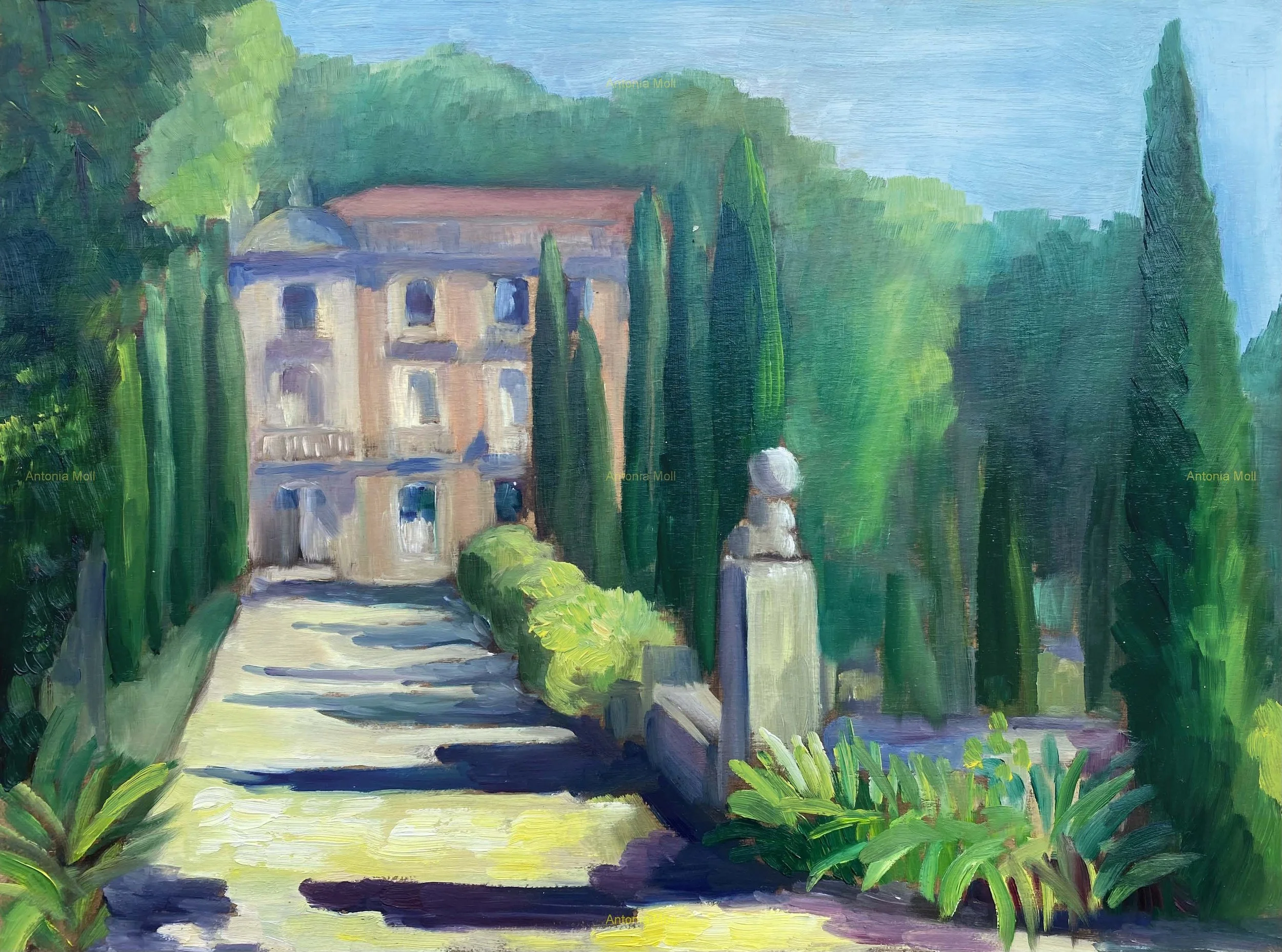 The entrance to Chateau de Fontsegugne - oil on wood panel - plein air sketch 30x40cm - June 2026