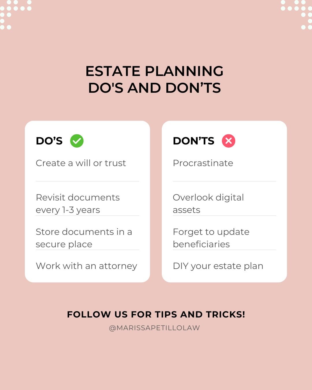 Sometimes what you don't do matters just as much as what you do. Are you accidentally making one of these common estate planning mistakes? 📋

Every adult over 18 should have a will or trust &mdash; stored safely, reviewed every 1-3 years, and drafte
