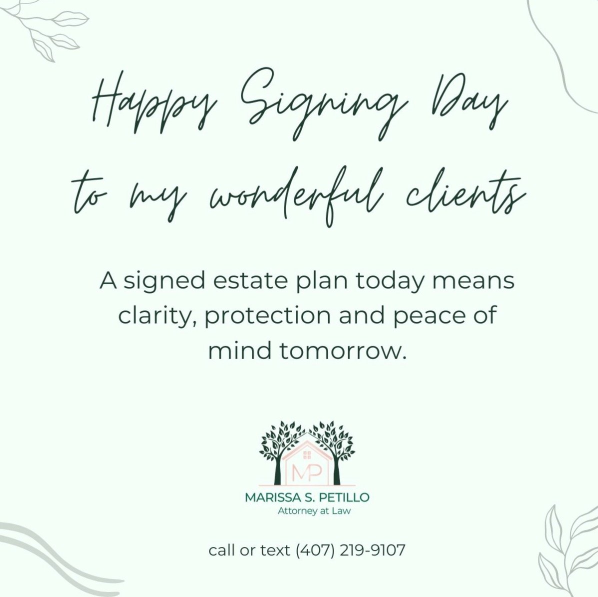 Happy Signing Day to all of my wonderful clients executing their plans today! It&rsquo;s an honor to help families gain clarity, security, and peace of mind through estate planning. #WinterGarden #Orlando #EstatePlanning #PeaceofMind #FLAttorney #Pow