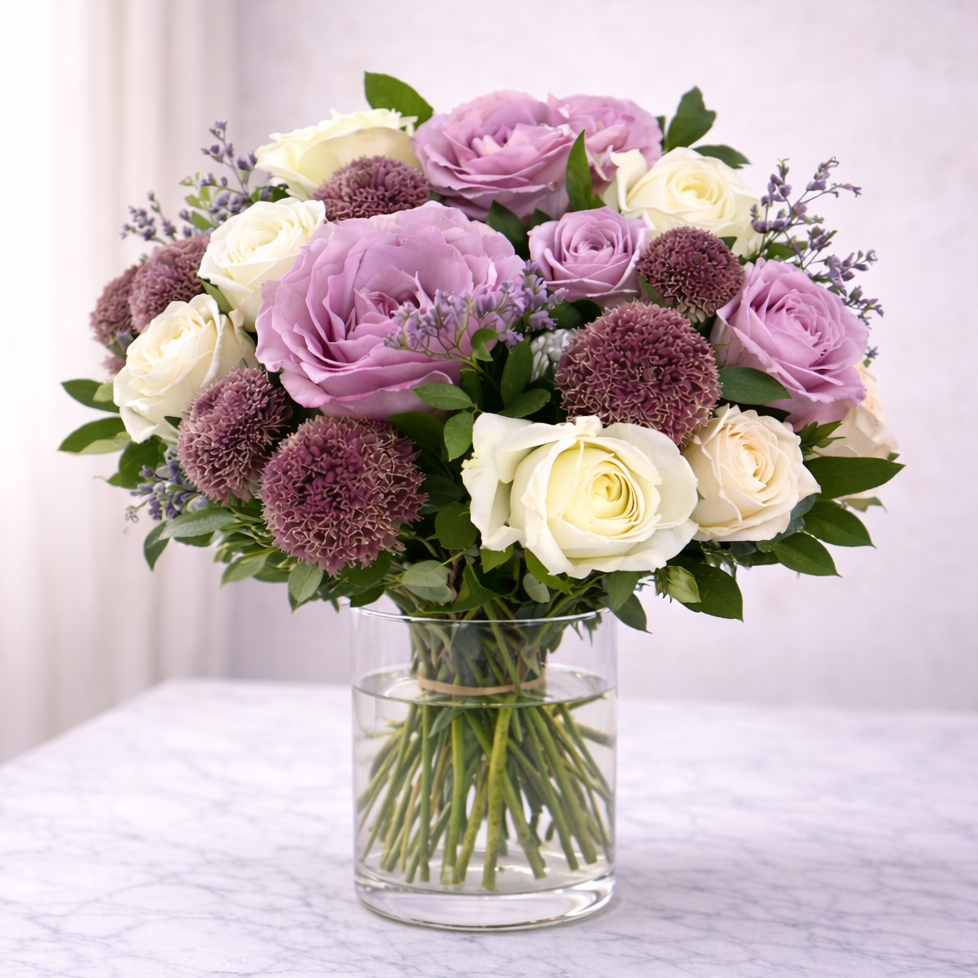 Purple & White Rose Arrangement
