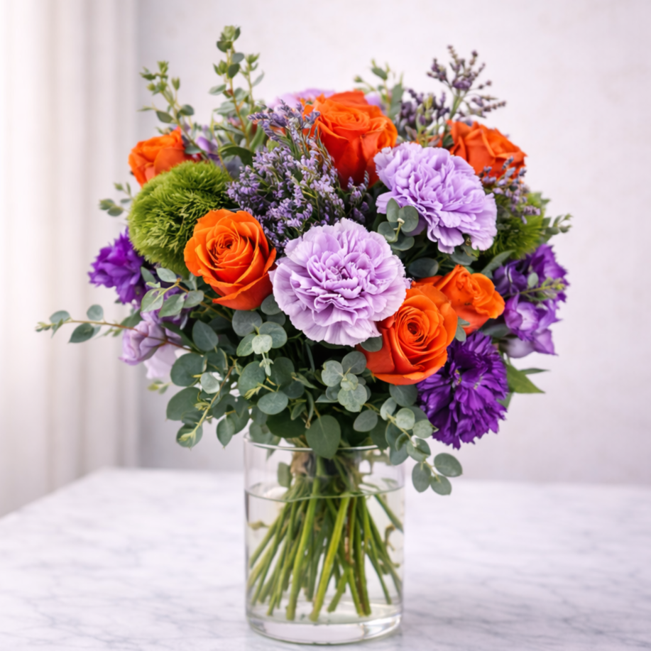 Orange Rose & Purple Carnation Arrangement