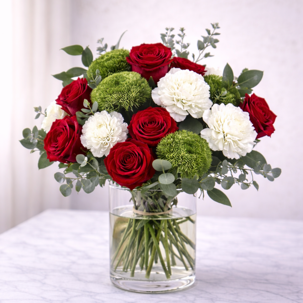 Red Rose and White Carnation Arrangement