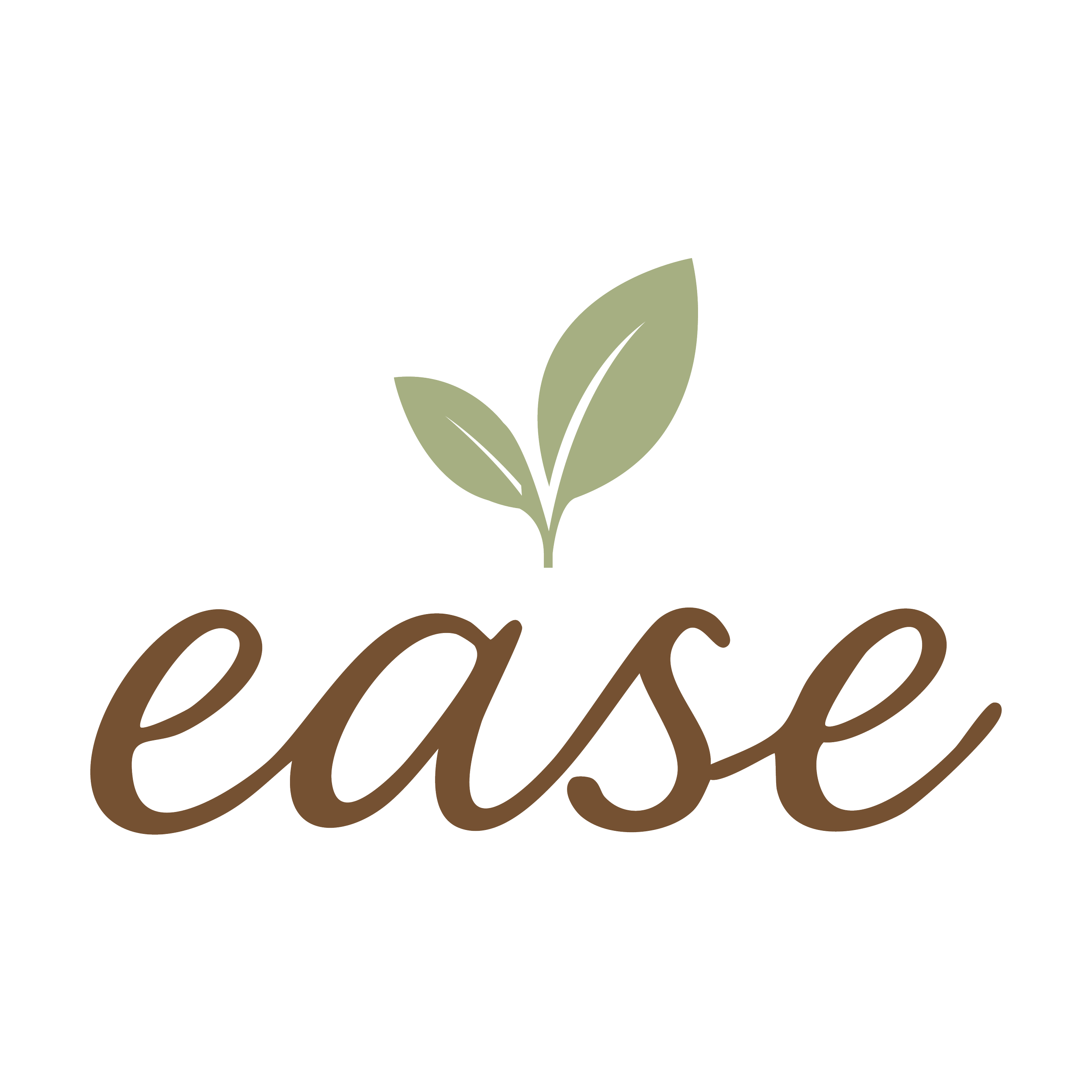 EASE logo with a green leaf above the word 'ease' written in brown cursive font on a black background.