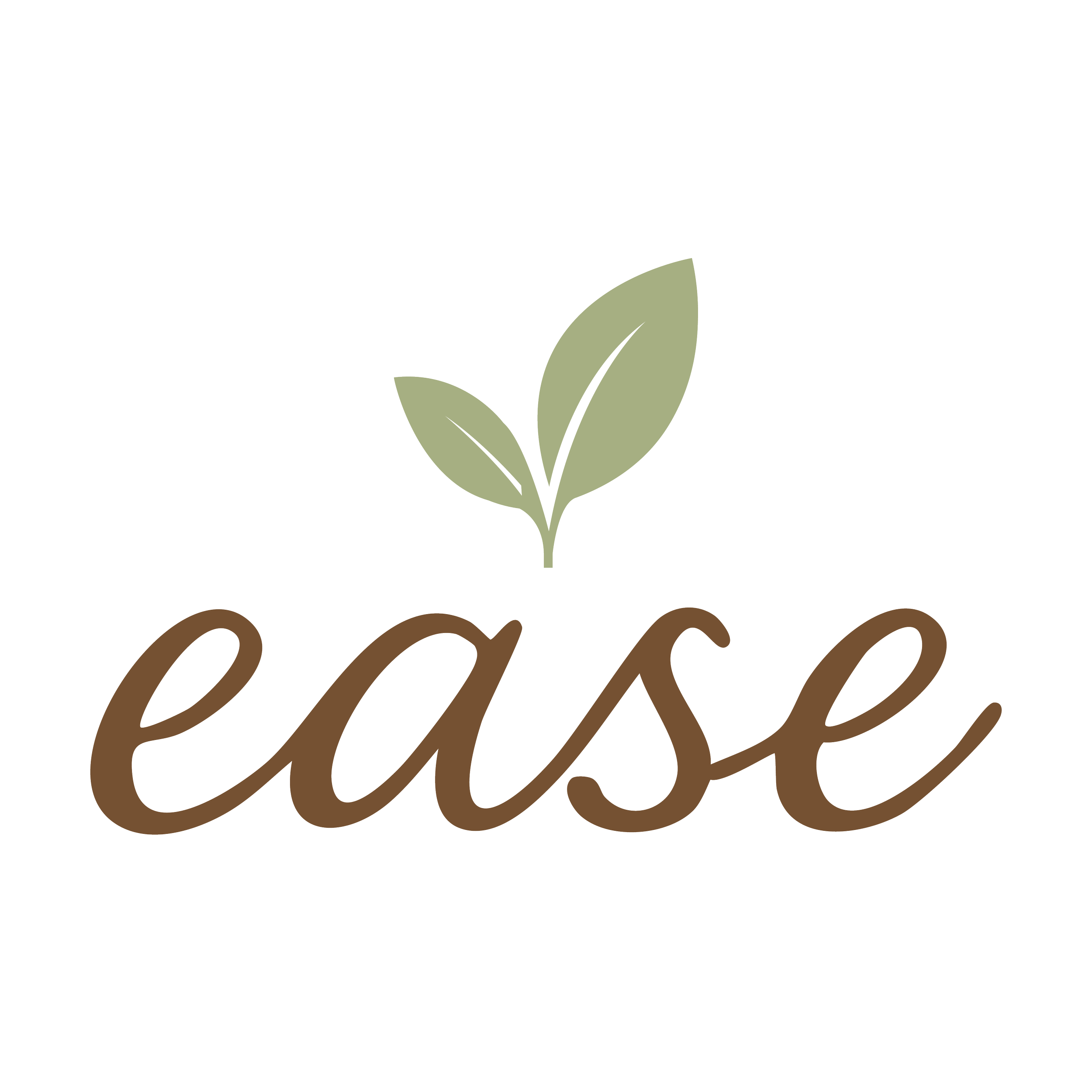 Logo with green leaves above the word "ease" in brown cursive letters.