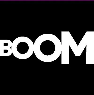 Bold white text spelling 'BOOM' on a black background.