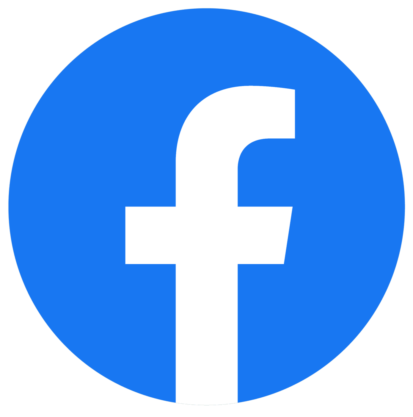 Facebook logo with a white lowercase 'f' on a blue circular background.