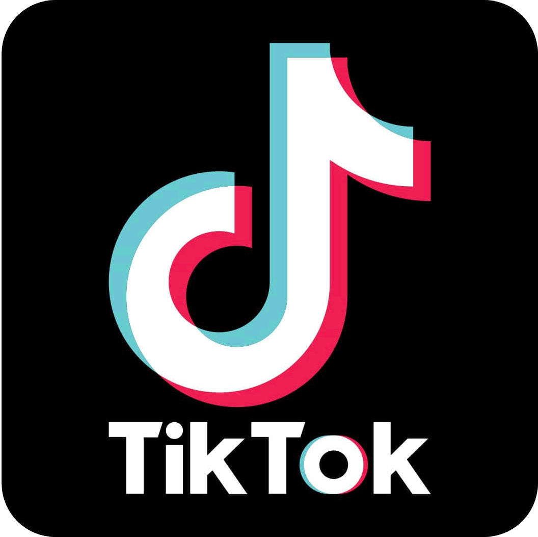TikTok logo on black background with the word "TikTok" below it.