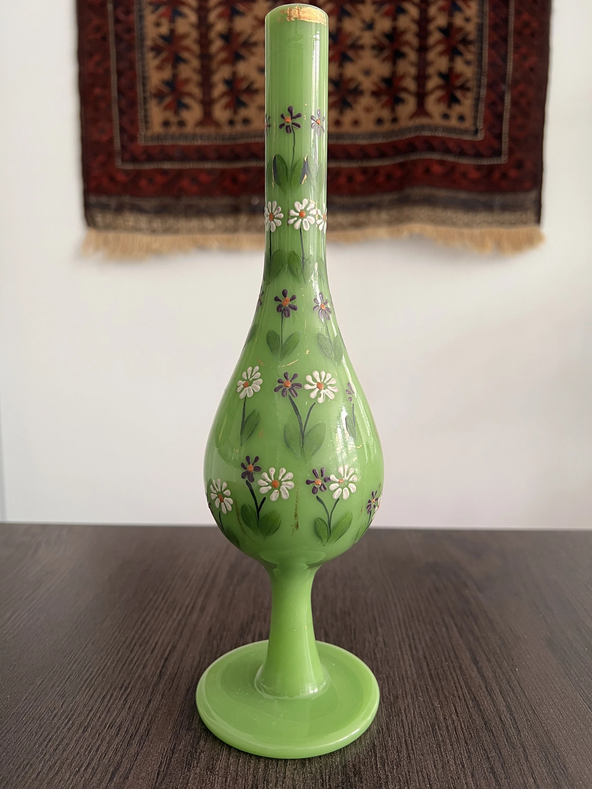 26164-Antique Green Beykoz Opaline Glass Rosewater Sprinkler