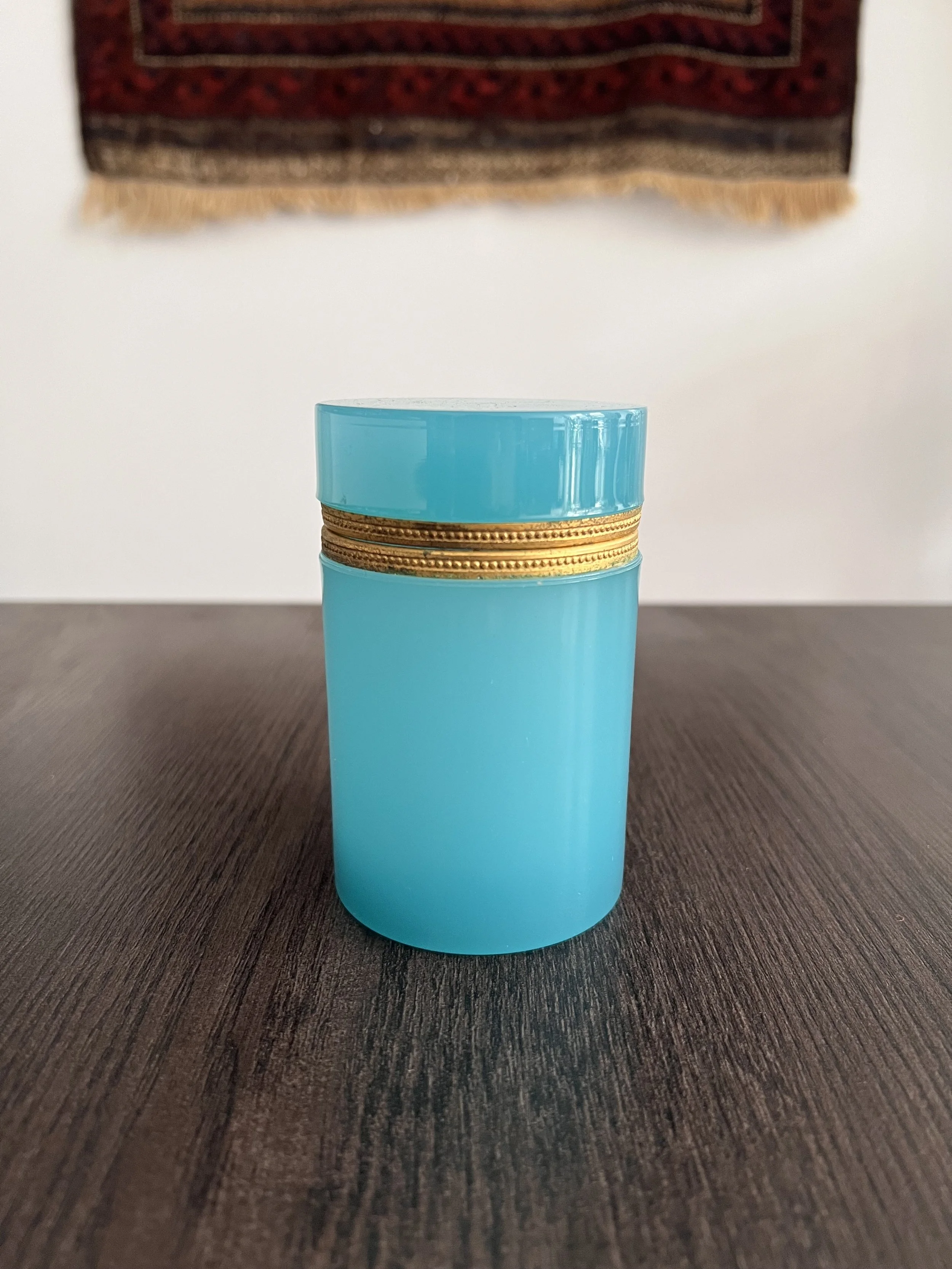 26166-V. Nason & C. Turquoise Blue Opaline Glass Box, Murano