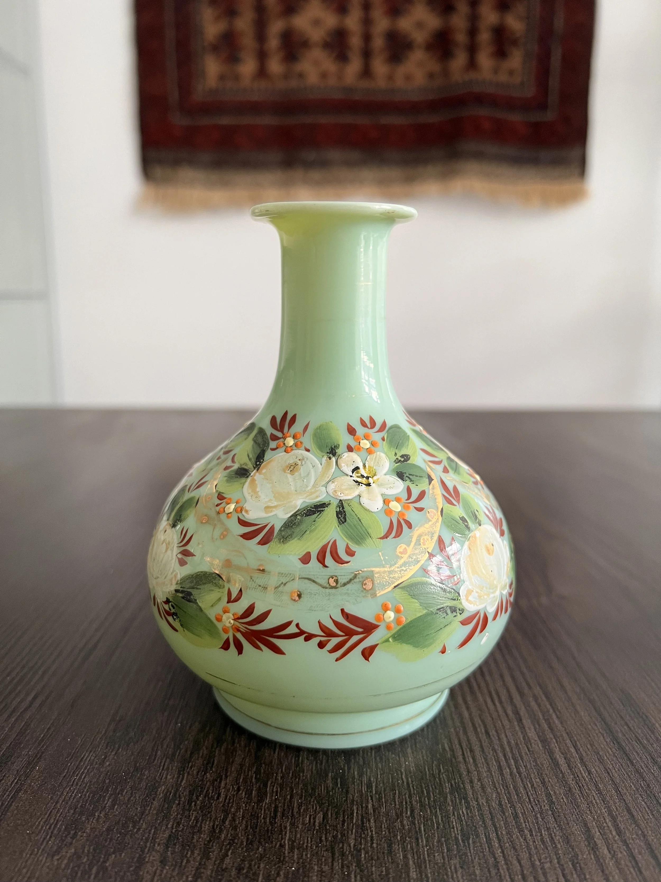26155-Antique Green Opaline Vase