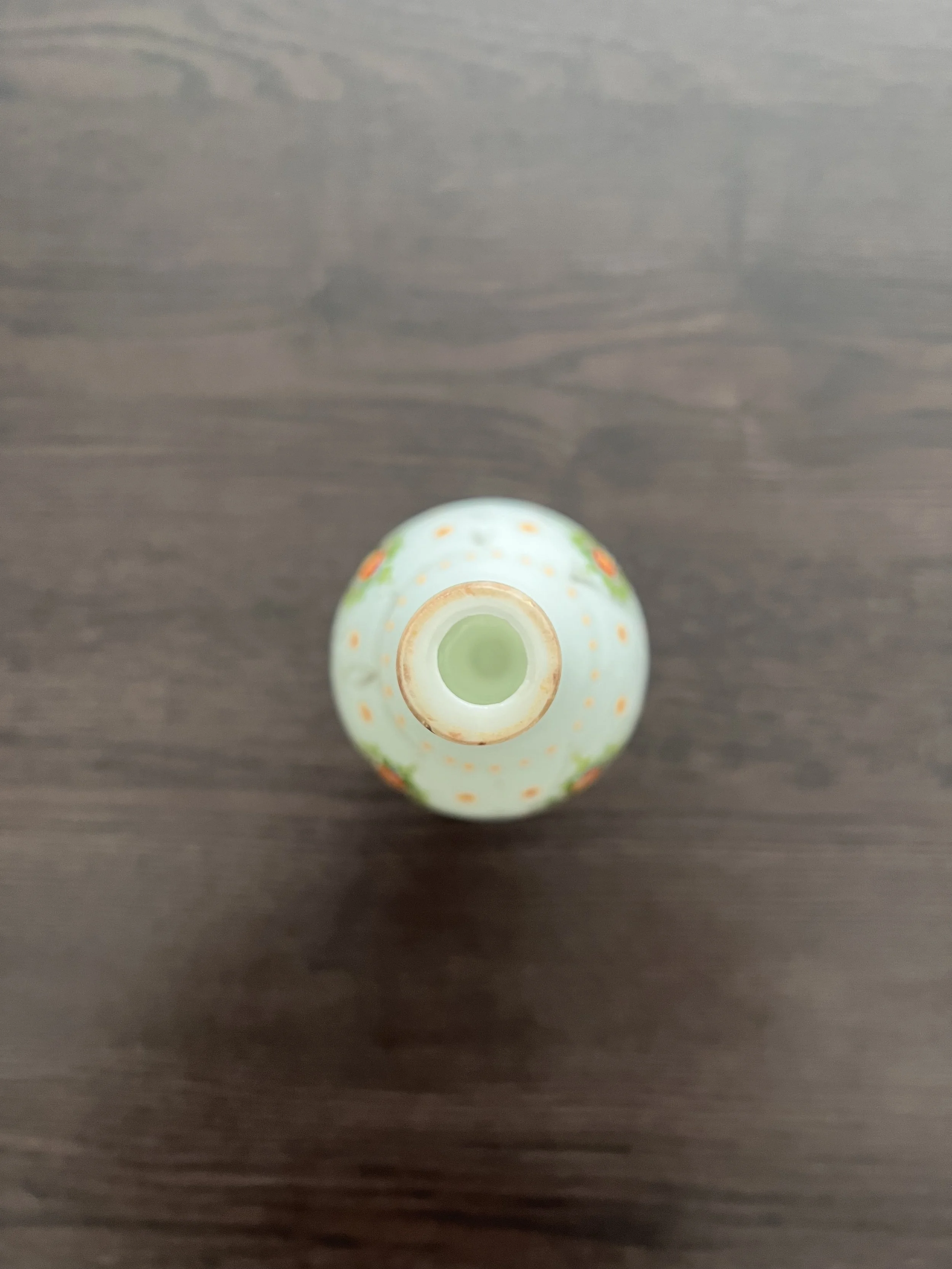 19th-century Beykoz opaline glass gülabdan in apple-green glass with hand-painted floral decoration and traces of gilt crescent and star