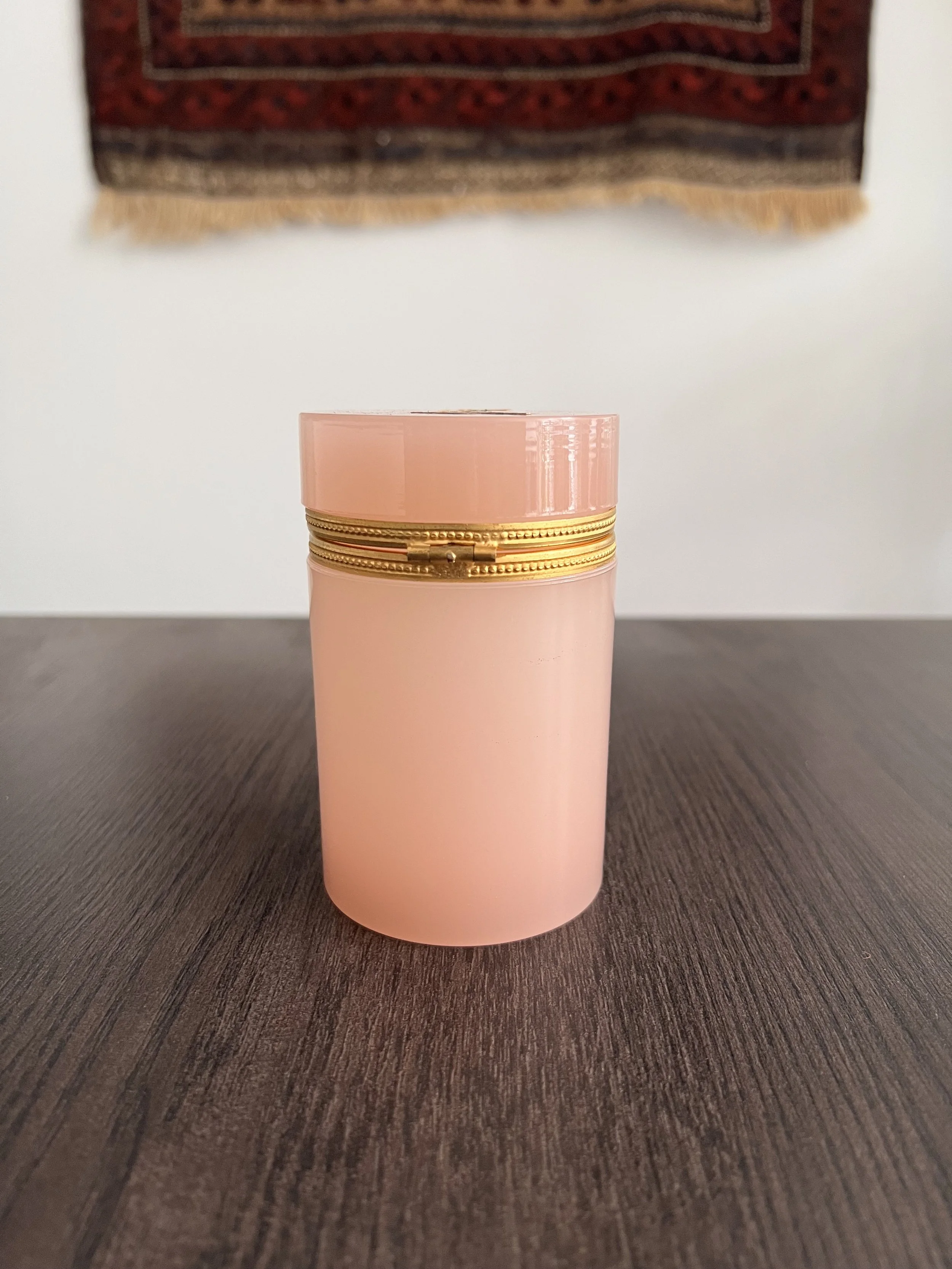 Vintage V. Nason & C. pink opaline glass cylindrical lidded box from Murano Italy