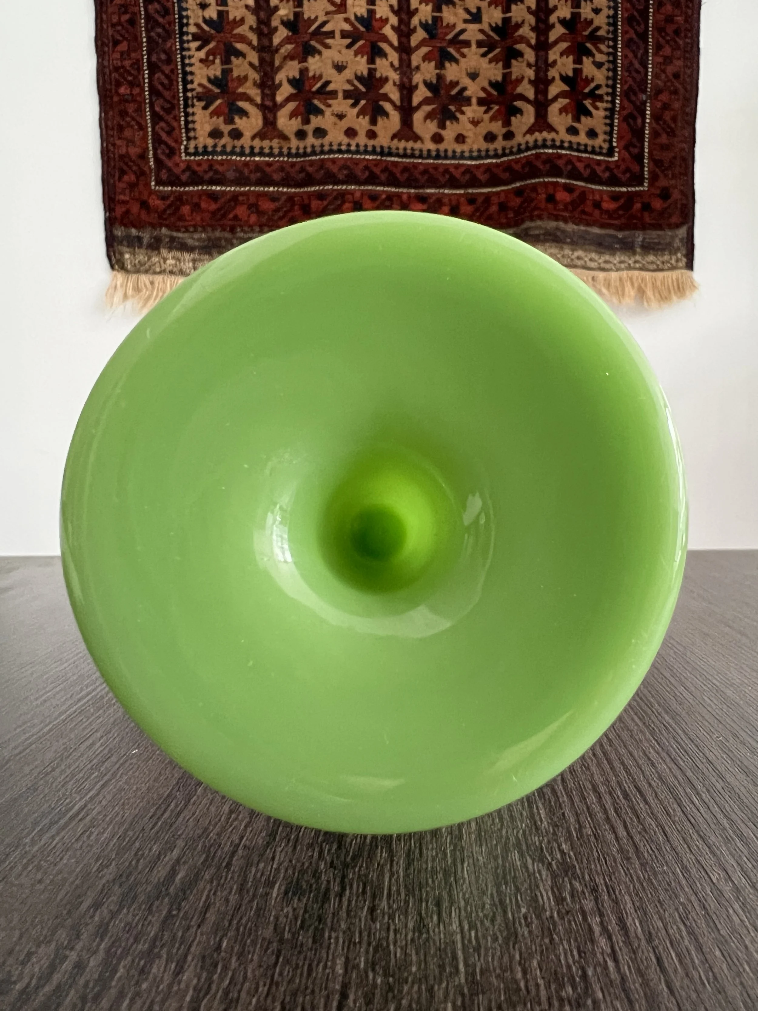 19th-century Beykoz opaline glass gülabdan in apple-green glass with hand-painted floral decoration and traces of gilt crescent and star