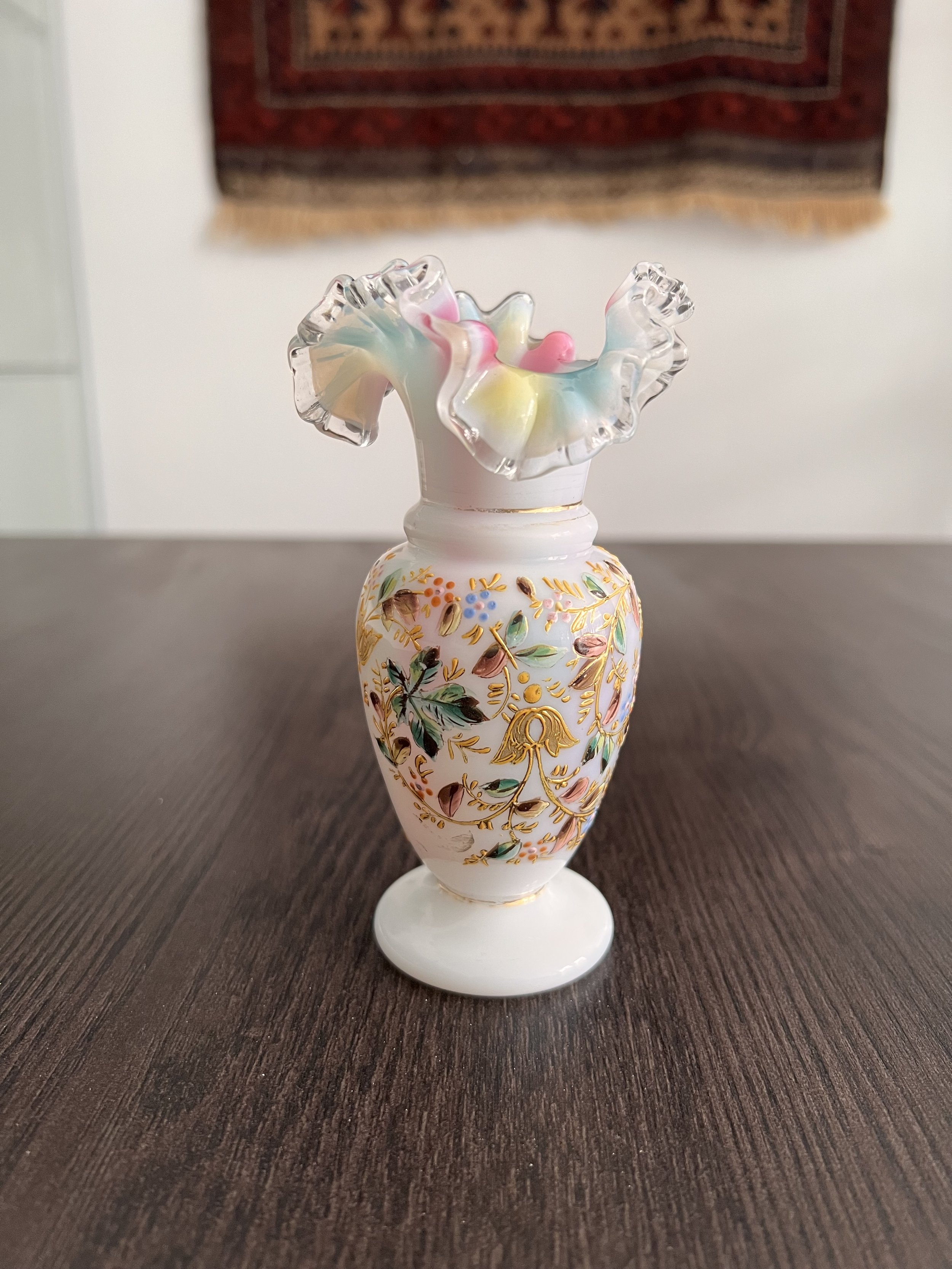 26153-Antique Opaline Vase Rainbow Rim