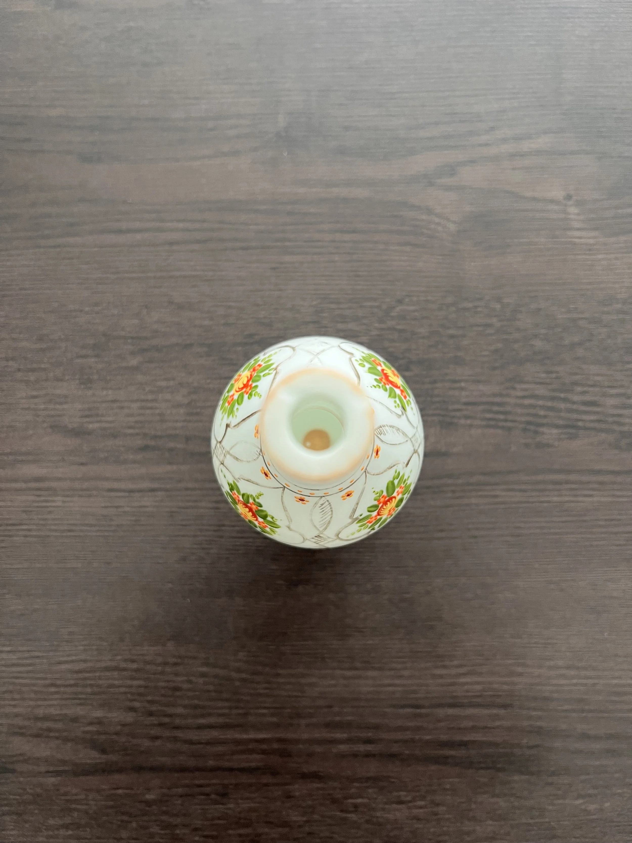 19th-century Beykoz opaline glass gülabdan in apple-green glass with hand-painted floral decoration and traces of gilt crescent and star
