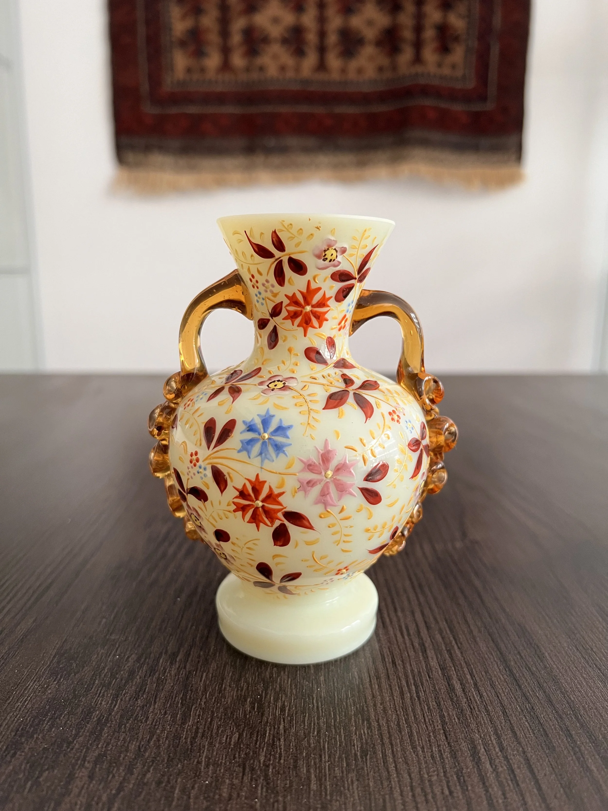 26154-Antique Opaline Bohemian Glass Vase