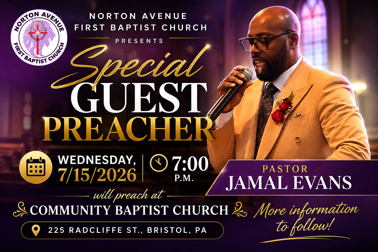 Pastor Jamal preaching at Community Baptist Church
