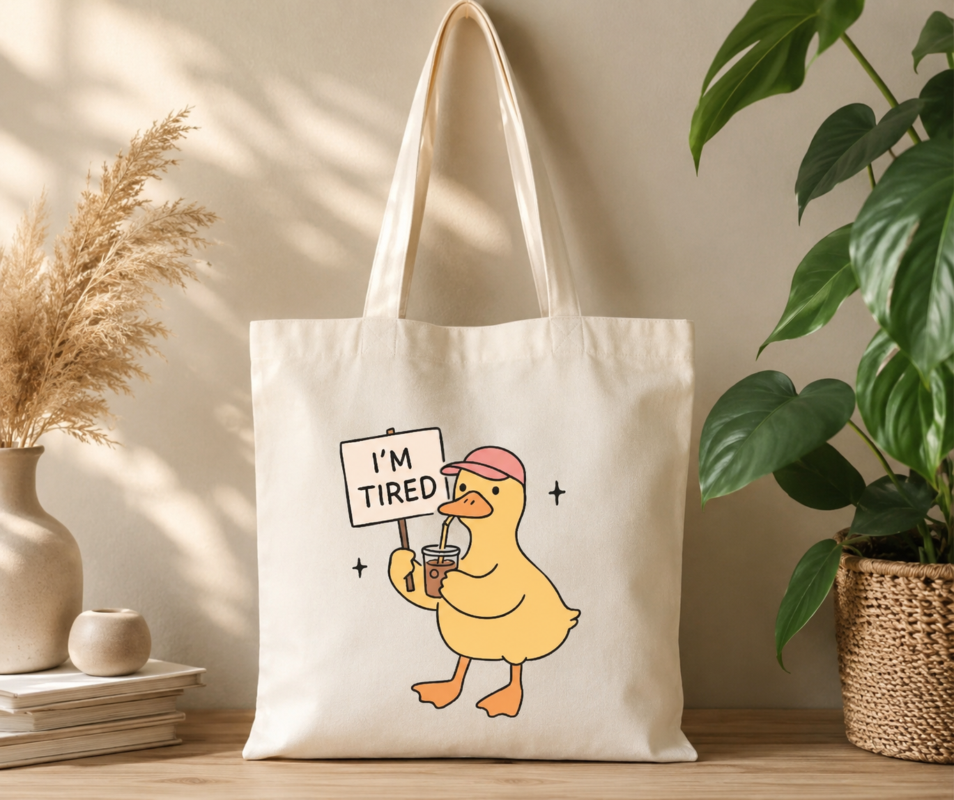 im tired duck canvas tote bag